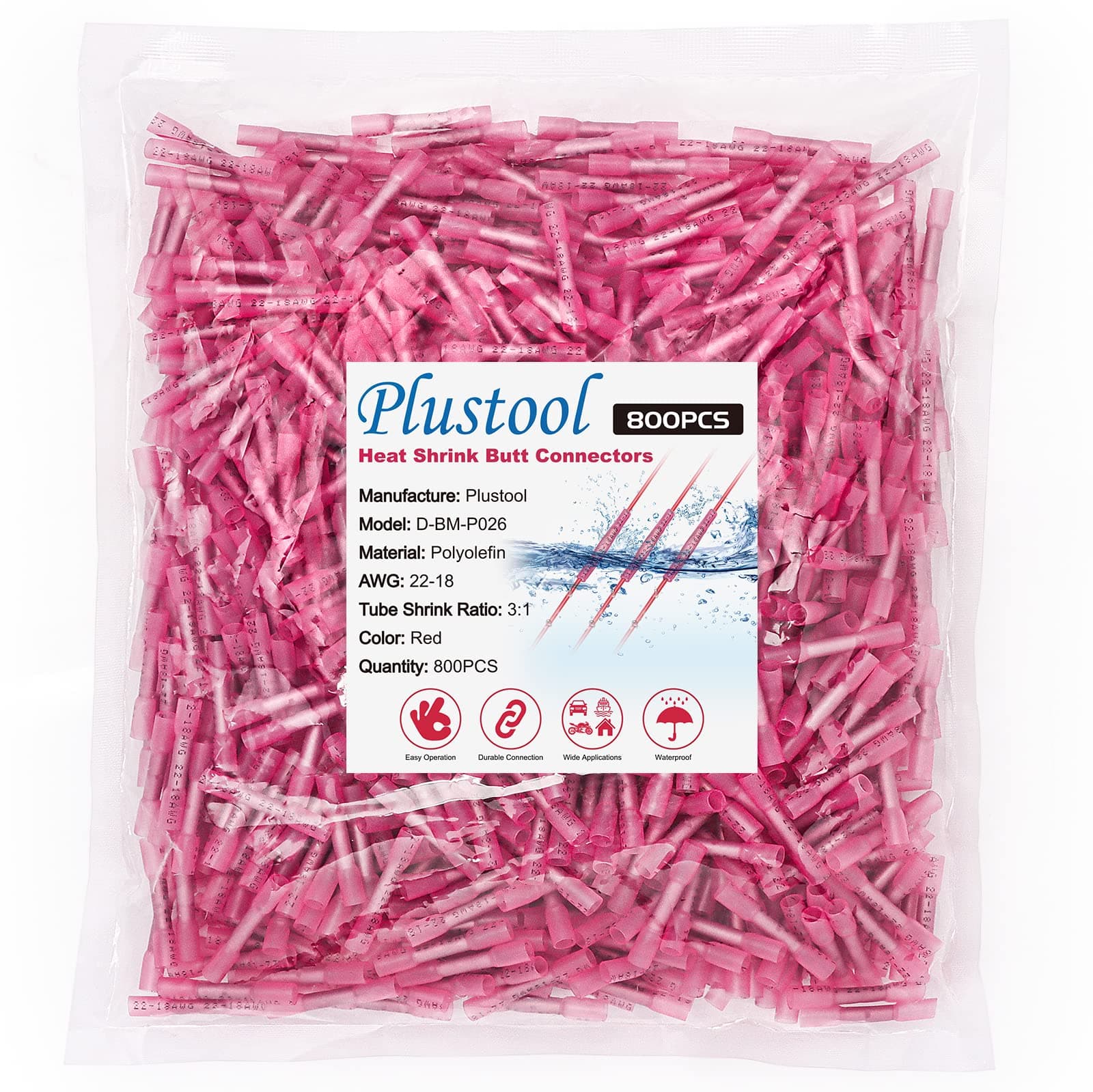 800PCS Red Heat Shrink Butt Connectors