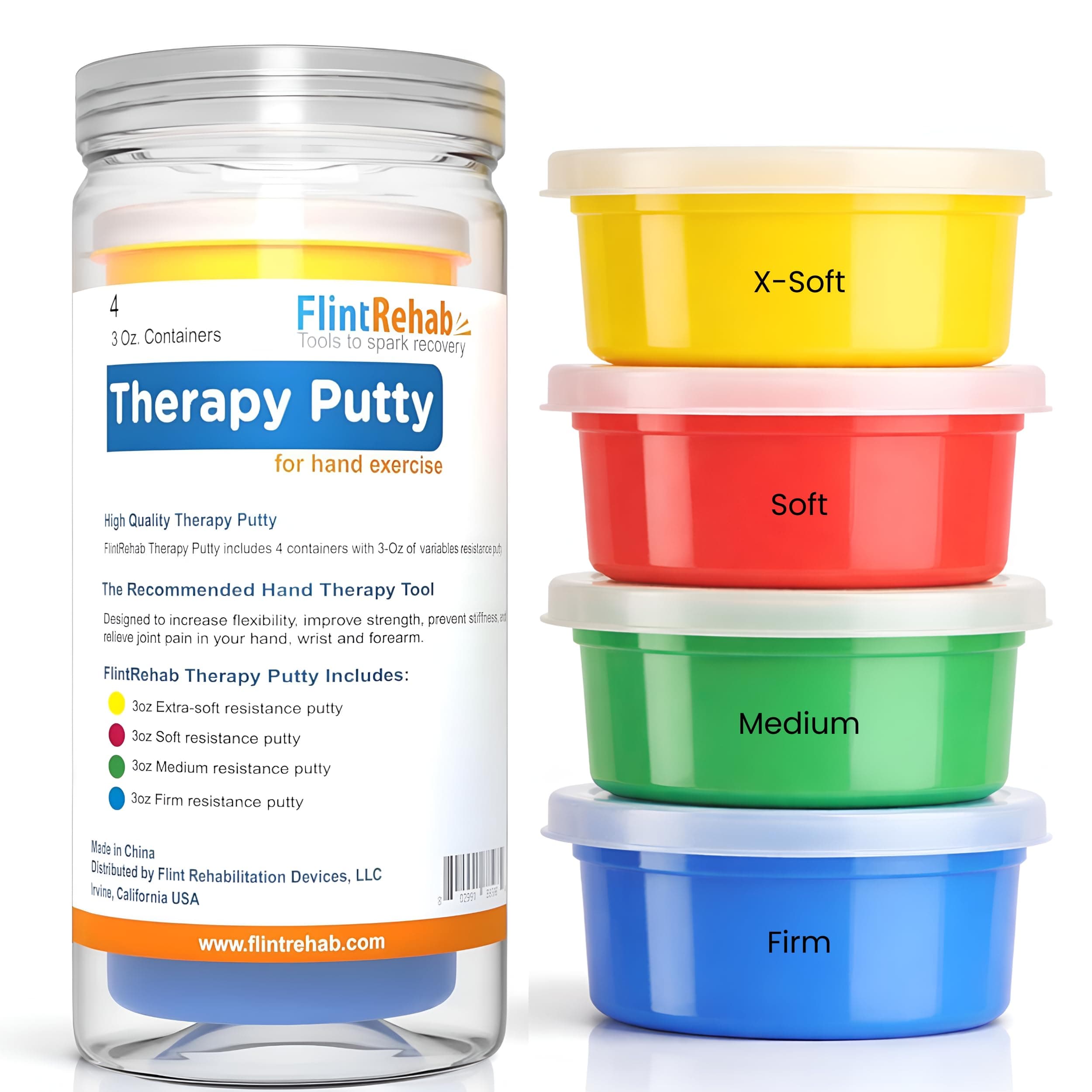 FlintRehab Therapy Putty for Teens & Adults (4 Pack, 3 Oz Each) - Putty for Hand Therapy, Fidgeting & Stress Relief - Non-Toxic Resistive Exercise Putty for Hand Strengthening
