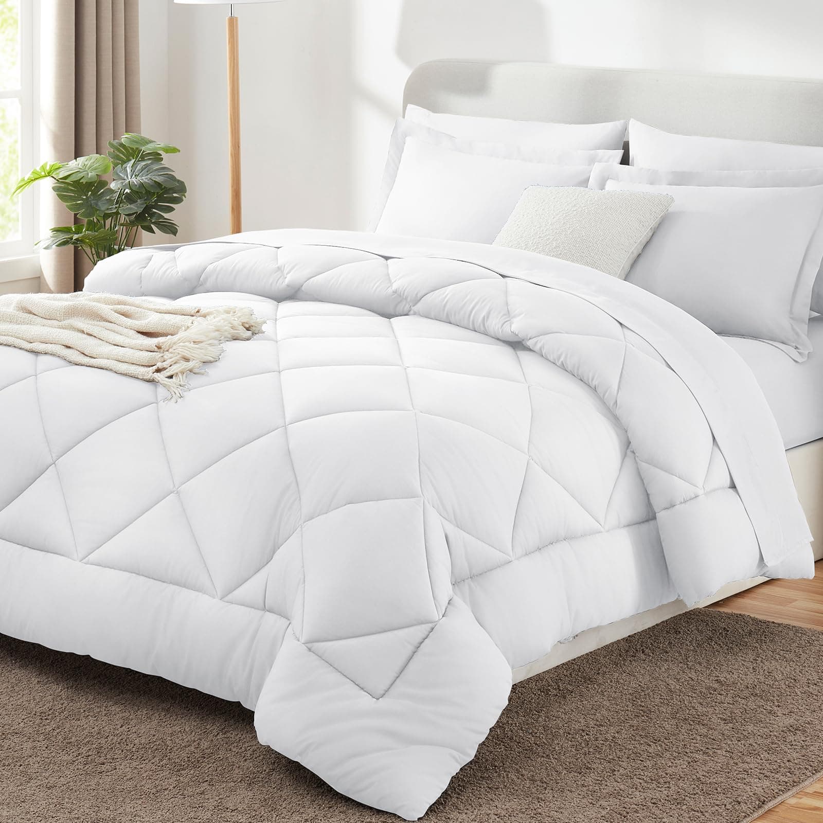 CozyLux King Size Comforter Set White - 7 Pieces Bed in a Bag King, Luxury Soft Bed Set for All Seasons, Bedding Set with Down Alternative Comforter, Sheets, Pillowcases & Shams