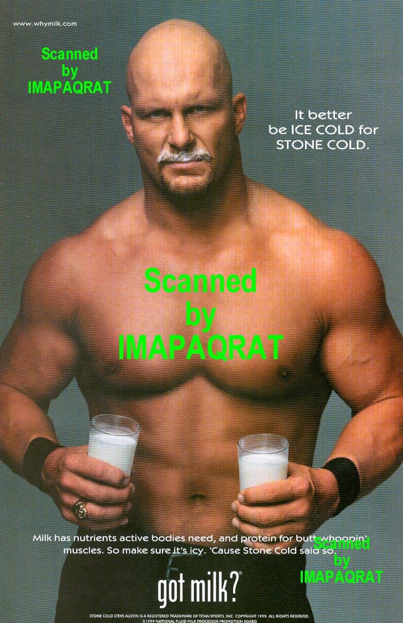 Got Milk? WWF Stone Cold Steve Austin, Bare Chested: Great Original Photo Print Ad