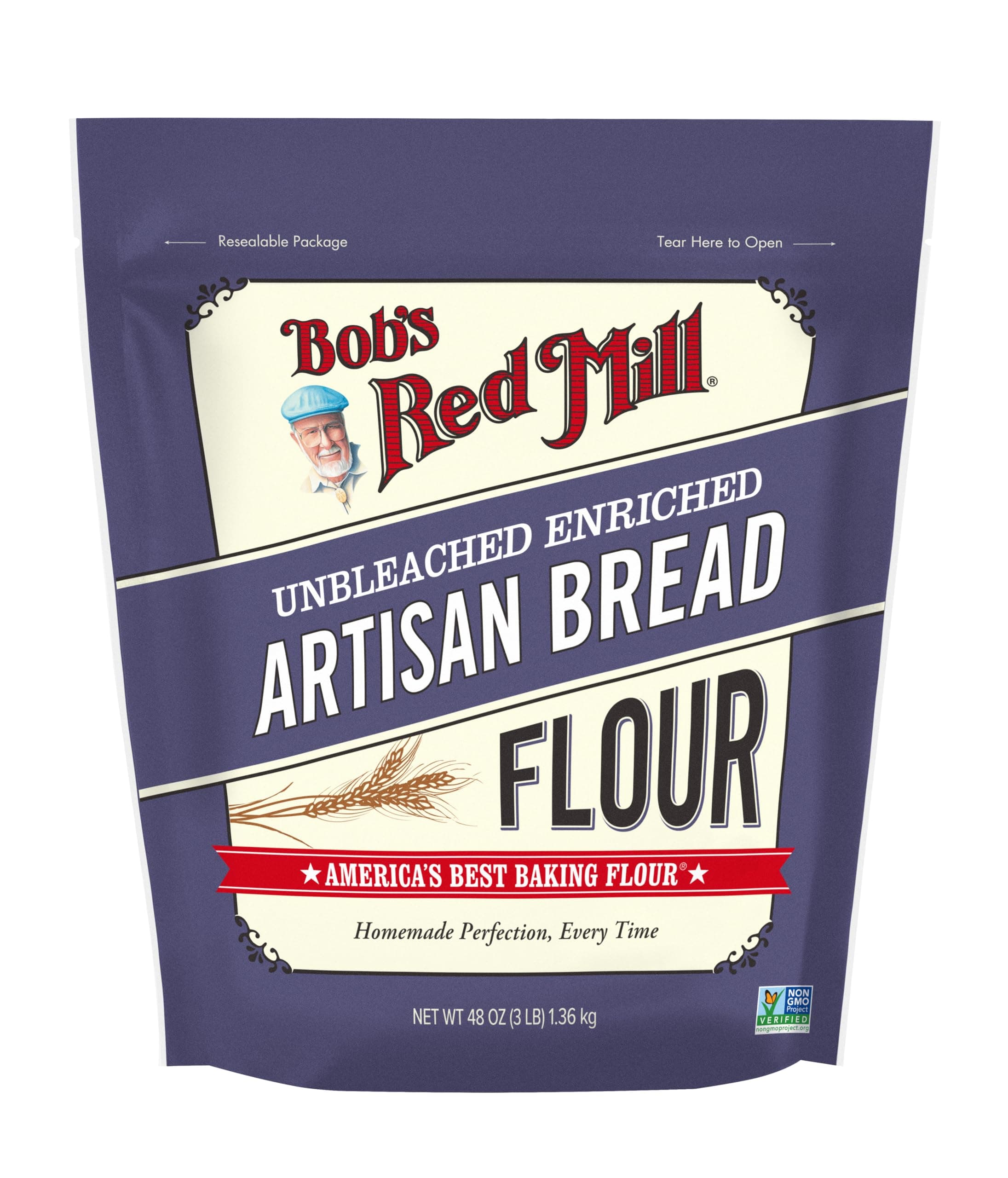 Bob's Red Mill Artisan Bread Flour, 3 Pound (Pack of 1) - Unbleached, Unbromated, Non-GMO, Vegan