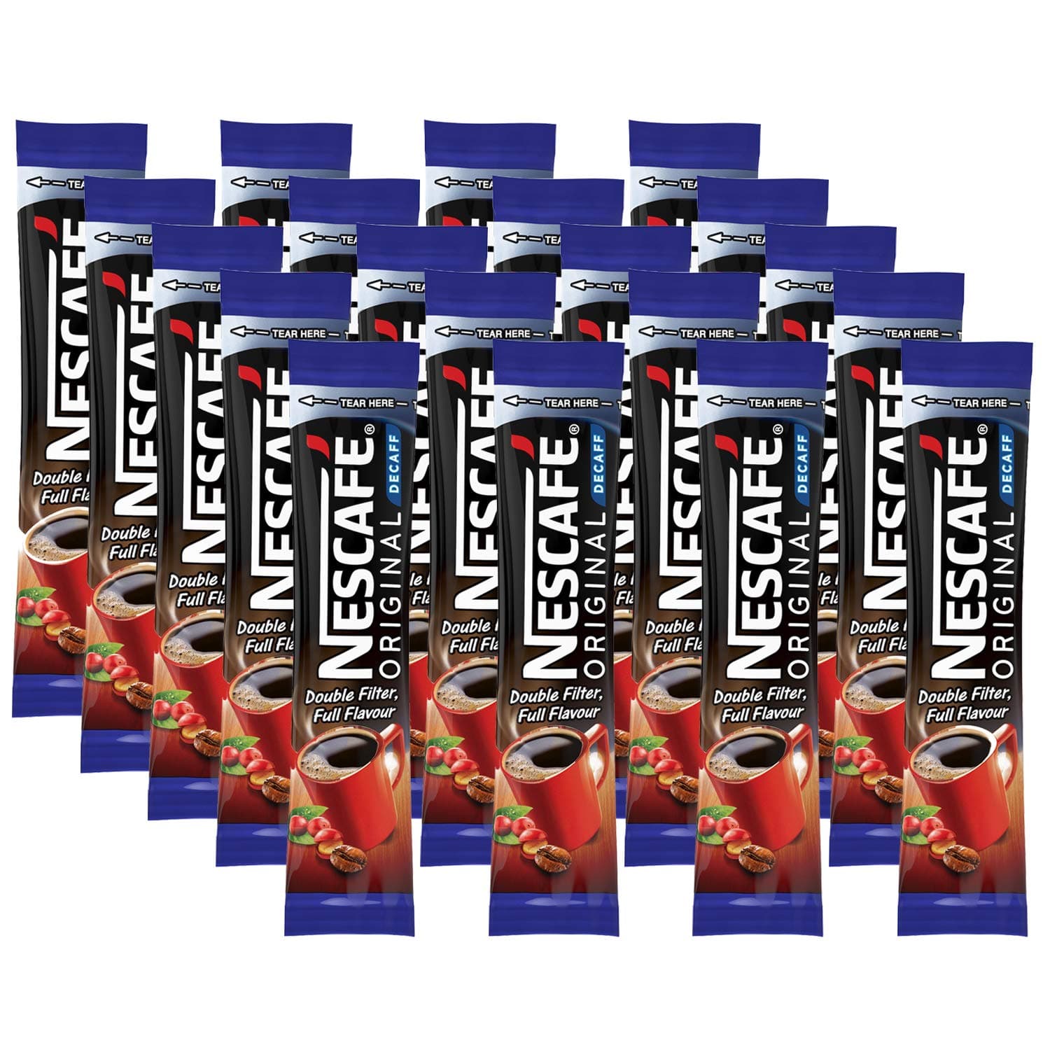 Nescafe Original Decaffeinated Double Filtered Coffee Sticks, 0.06 oz / 1.8 g, 20 Pack
