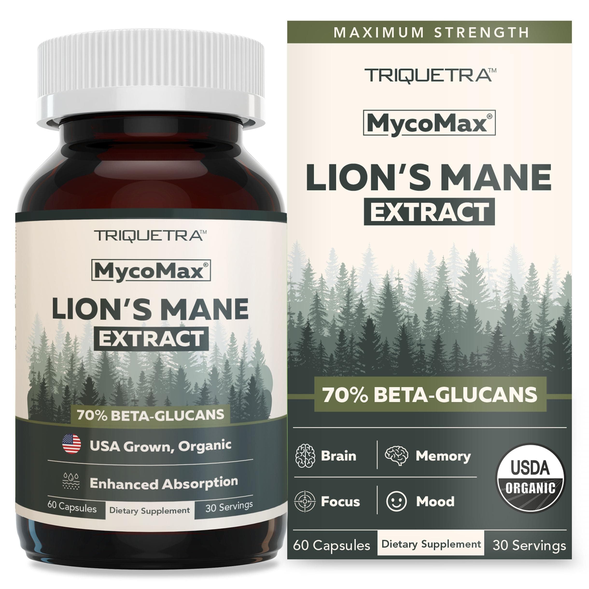 MycoMax Lions Mane Supplement - 70% Beta Glucans, Max Potency Organic Lion’s Mane Extract, US Grown + Ultrasonic Extraction - 500 mg serving - Supports Mental Clarity, Focus and Memory - 60 Capsules