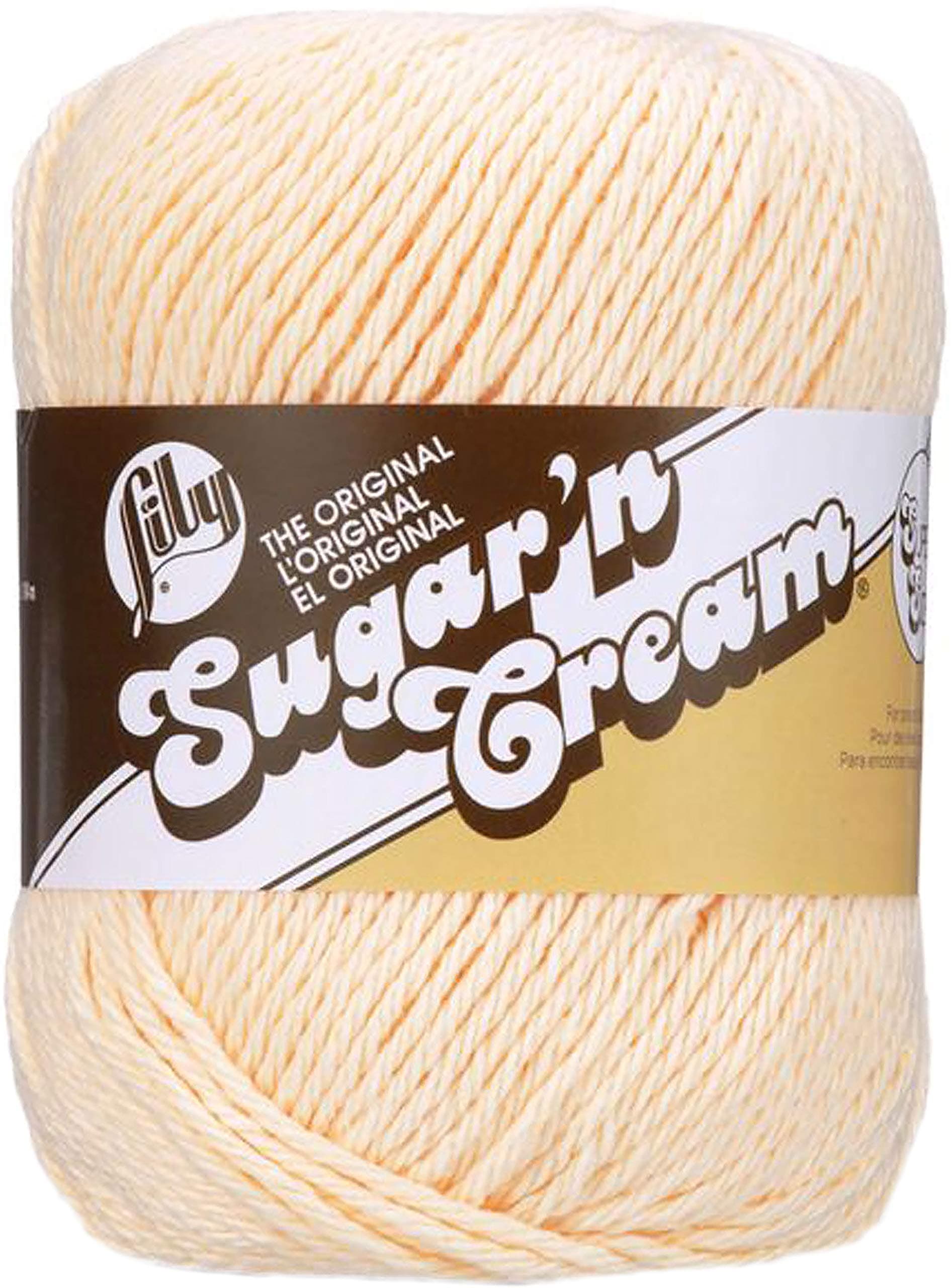 Sugar 'N Cream Super Size Solid Yarn, 4oz, Gauge 4 Medium, 100% Cotton - Cream - Machine Wash & Dry