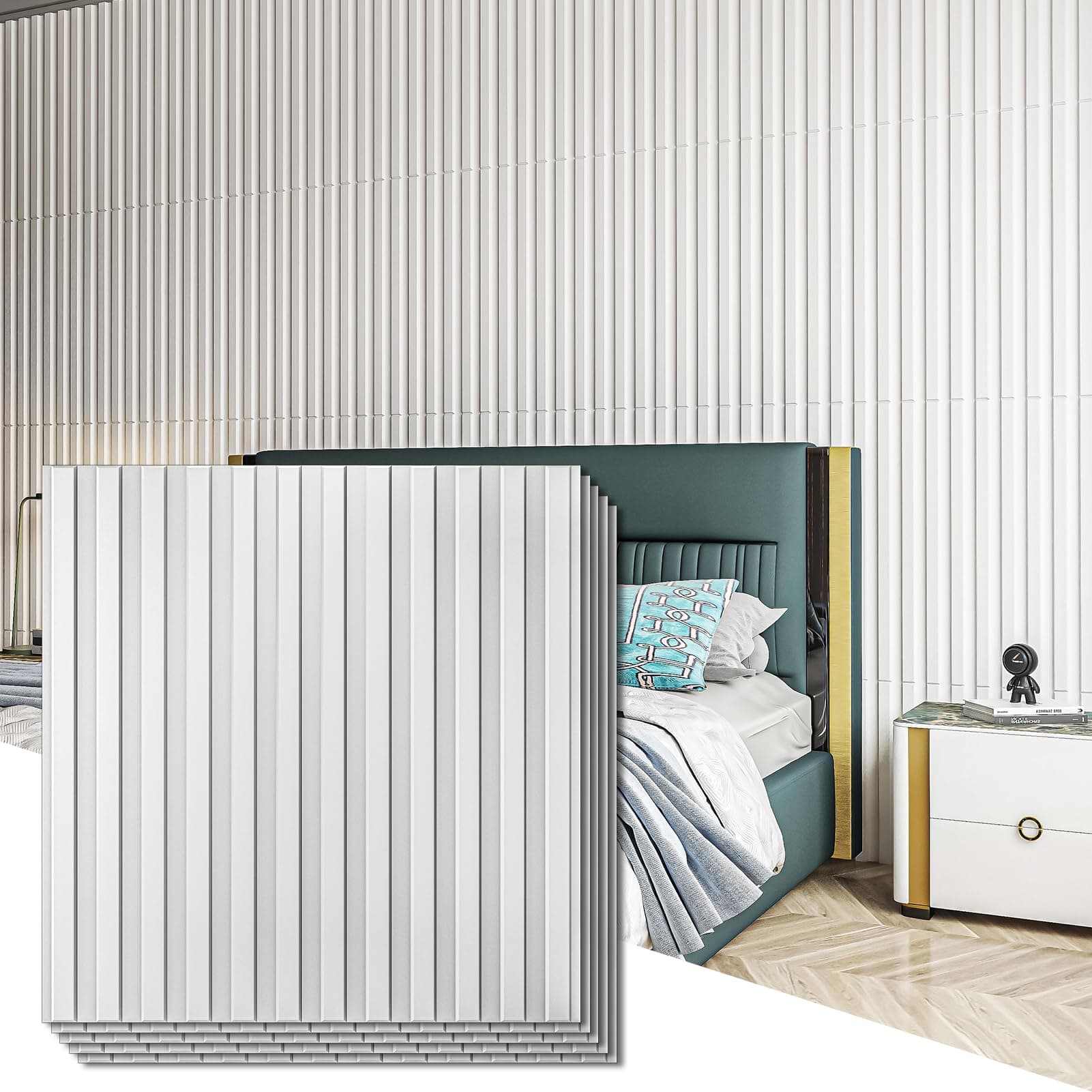 Art3d Pack of 12 Slatted Wall Panel, 3D Fluted Textured Panel, 3D Panels Wood Wall Panels, 50 x 50 cm, White