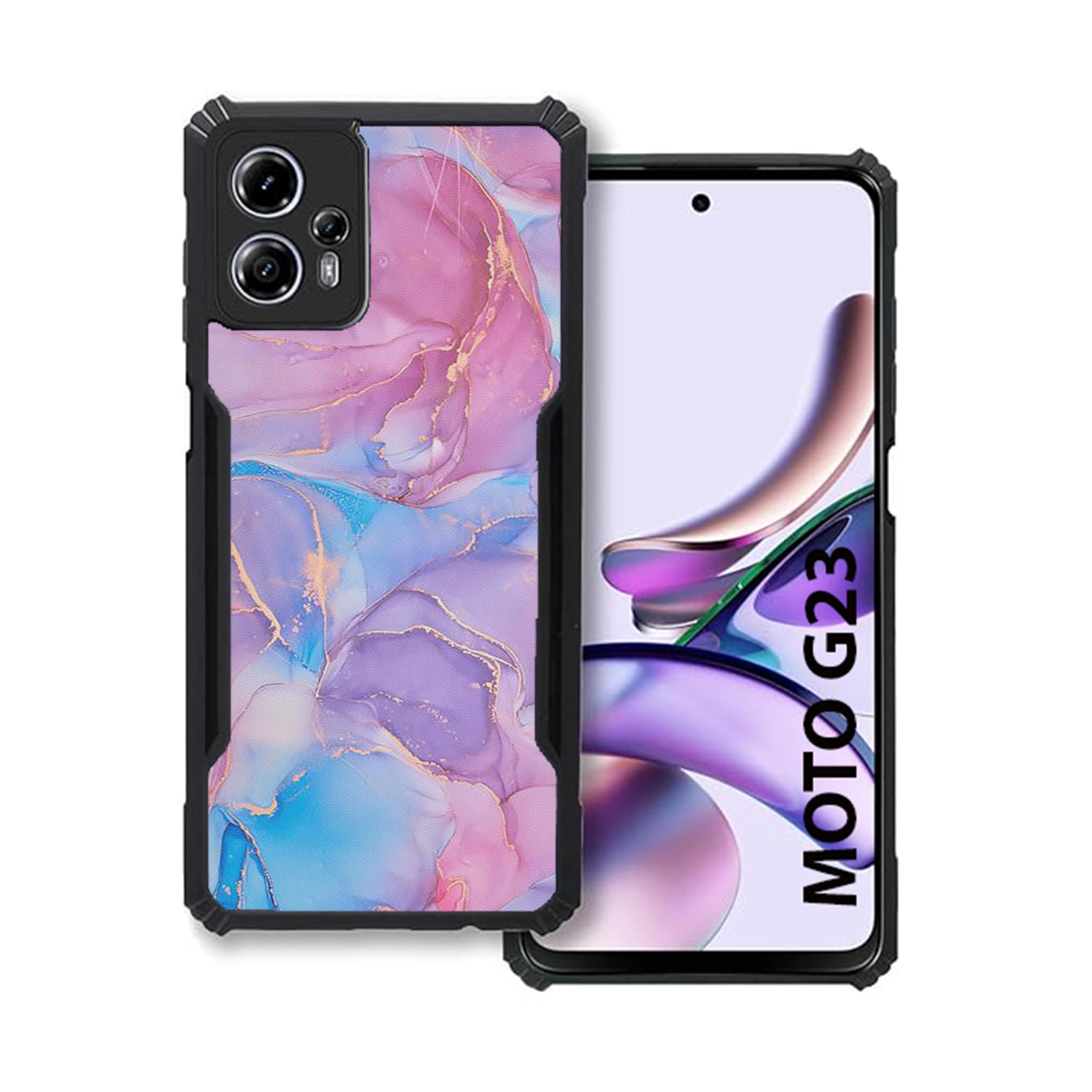 COBERTA Slim Shockproof 360 Degree Protection Design Back Cover Case for Motorola Moto g23 | (Pink and Blue Golden Wavy Marble)