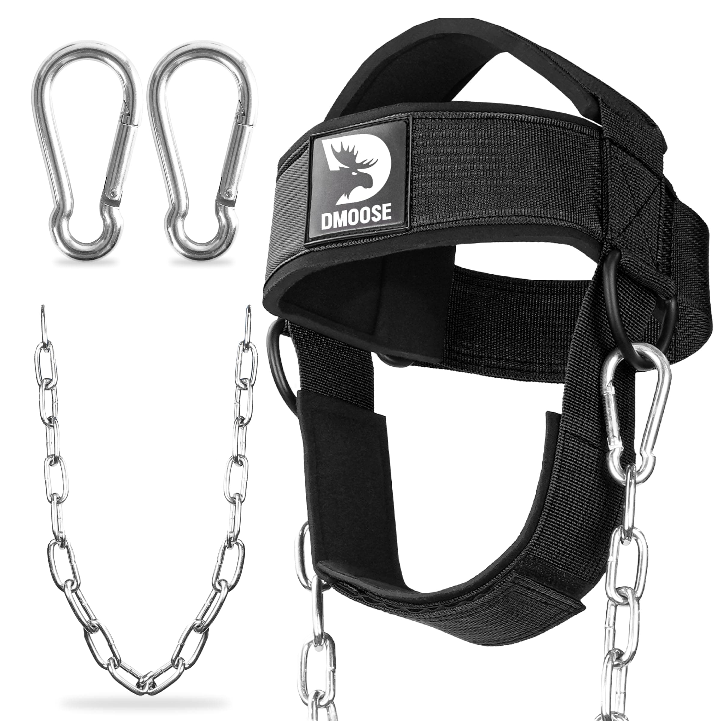 DMoose Fitness Neck Head Harness for Resistance Training. Extra-Heavy D-Rings and Steel Chain, Comfort Fit Neoprene, Superior Saddle Stitching. Build A Thicker Neck with Durable Exercise Neck Strap