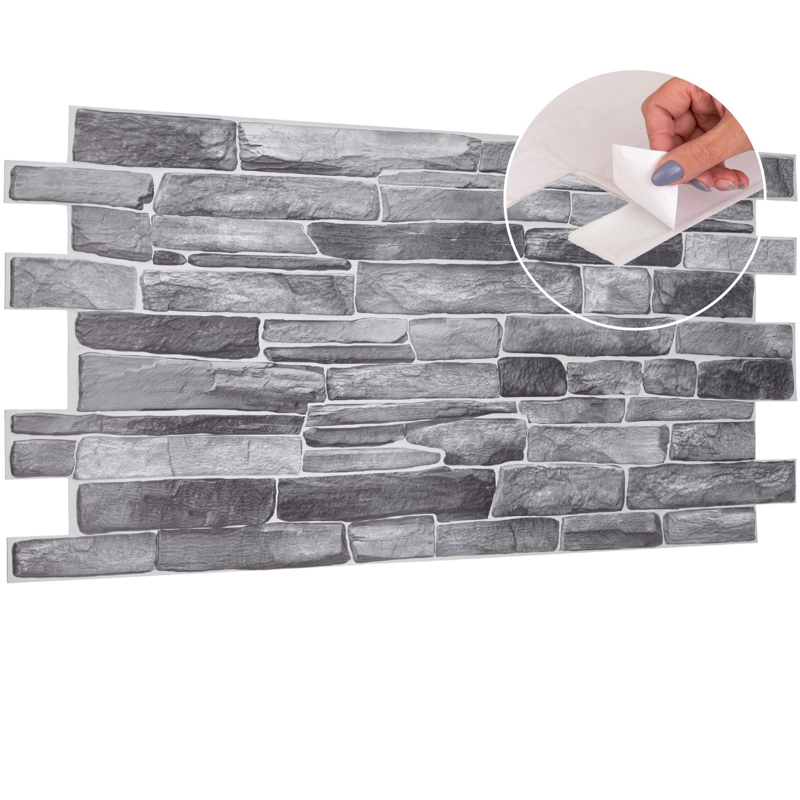 3D Wall Panels Self Adhesive - 12 Sheets Covering 5.53 sqm | 59.52 sqf - PVC Wall Cladding Panels | Stone Cladding Effect | Easy Peel & Stick | Natural Grey Rock Stone Design