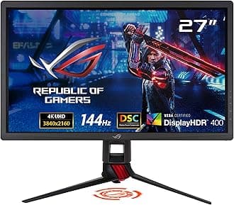 ASUSROG Strix 27" 4K HDR DSC Gaming Monitor (XG27UQ) - UHD (3840 x 2160), IPS, 144Hz, 1ms, Adaptive-Sync, G-SYNC Compatible, DisplayHDR 400, 90% DCI-P3, Aura Sync, VESA Mountable, DisplayPort, HDMI