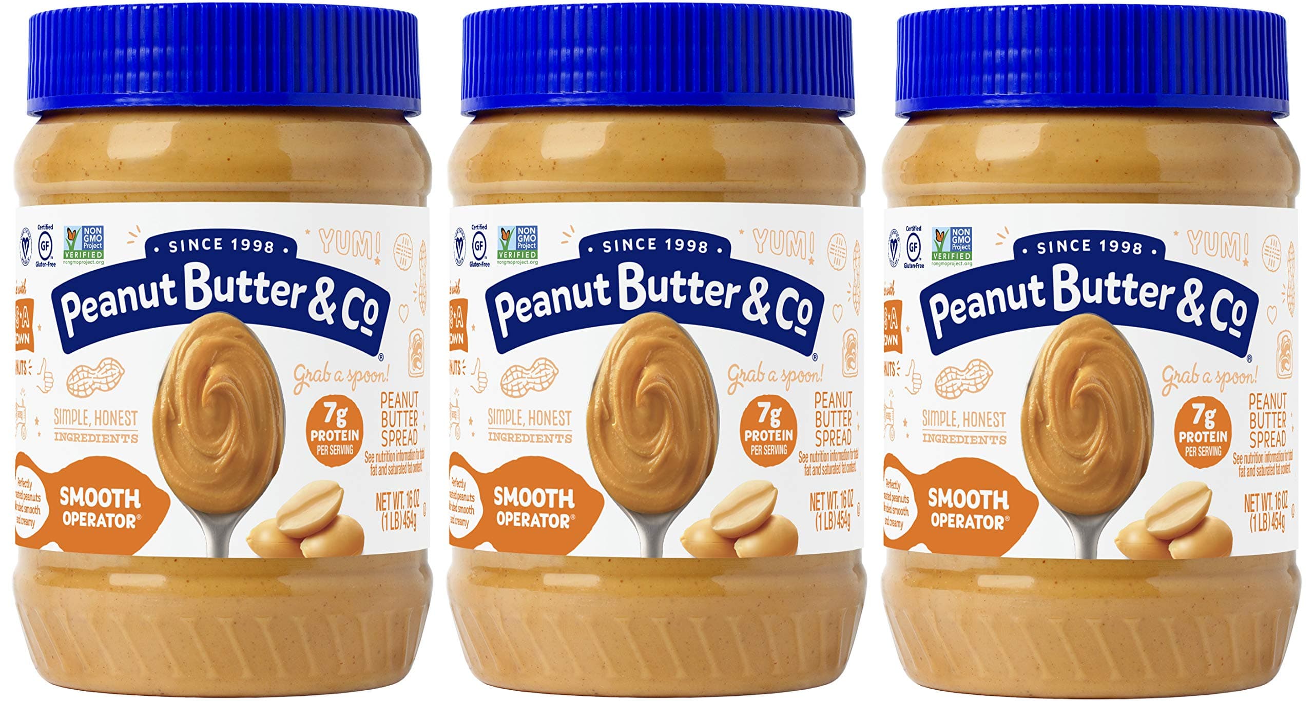 Peanut Butter & Co. Smooth Operator Peanut Butter, Non-GMO Project Verified, Gluten Free, Vegan, 16 Oz (Pack of 3)