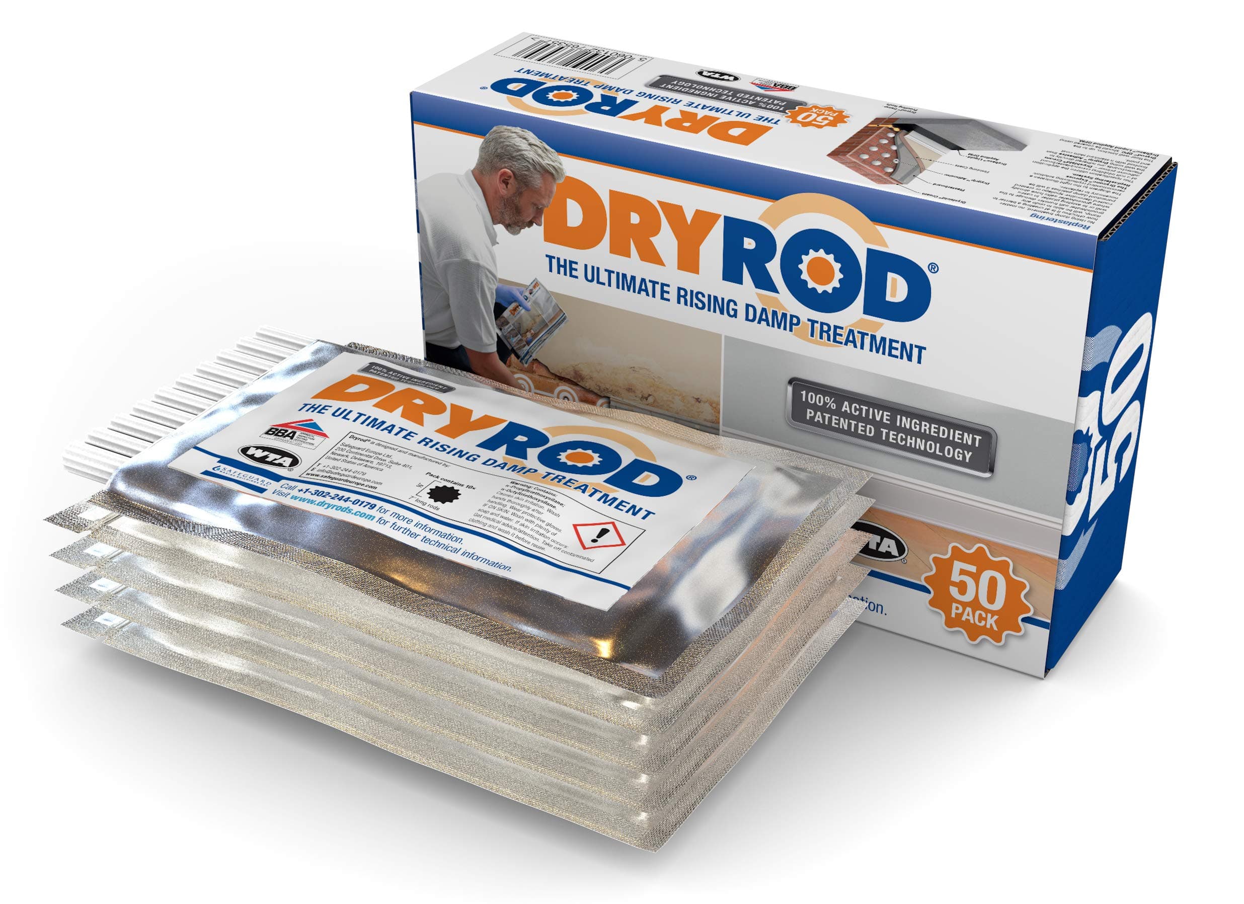 Damp Proofing Rods (50 Pack) - BBA-Approved Rising Damp Treatment, Stronger Than DPC Injection Creams. Coverage 6m