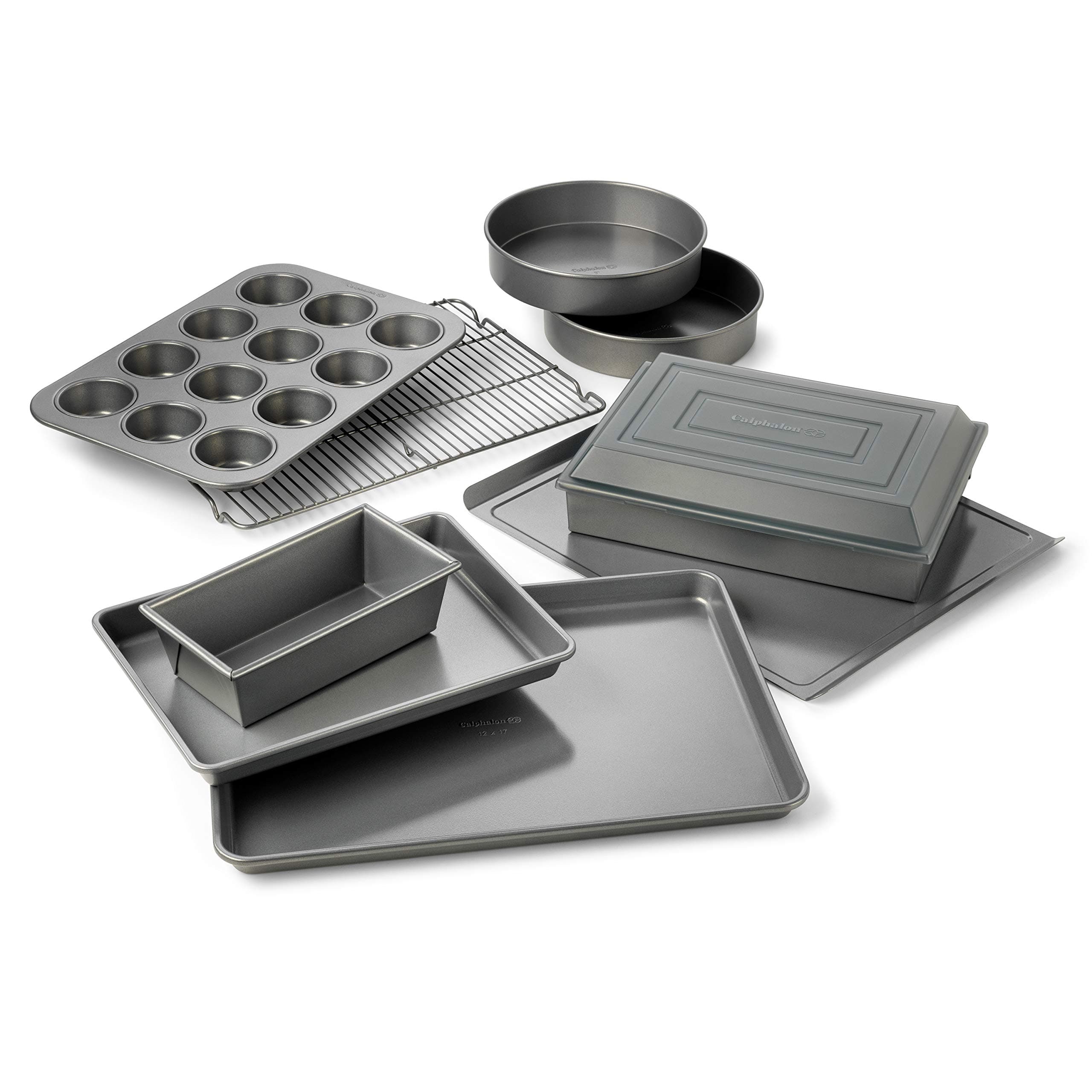 10-Piece Nonstick Bakeware Set Includes Baking Sheet Cookie Sheet Cake Pans Muffin Pan and More Dishwasher Safe Silver