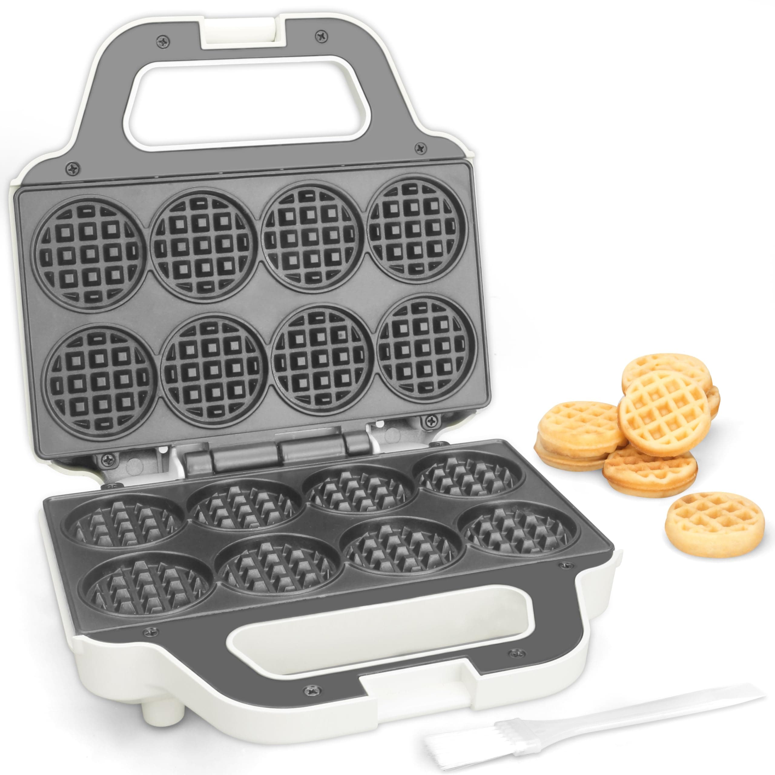 SugarWhisk Mini Waffle Maker Machine, Tiny Waffle Bites Iron for Kids, Bake 8x2'' Tiny Waffle Bites, Small Waffle Maker, Compact & Easy Use, Non Stick Surface, Recipe Included, White