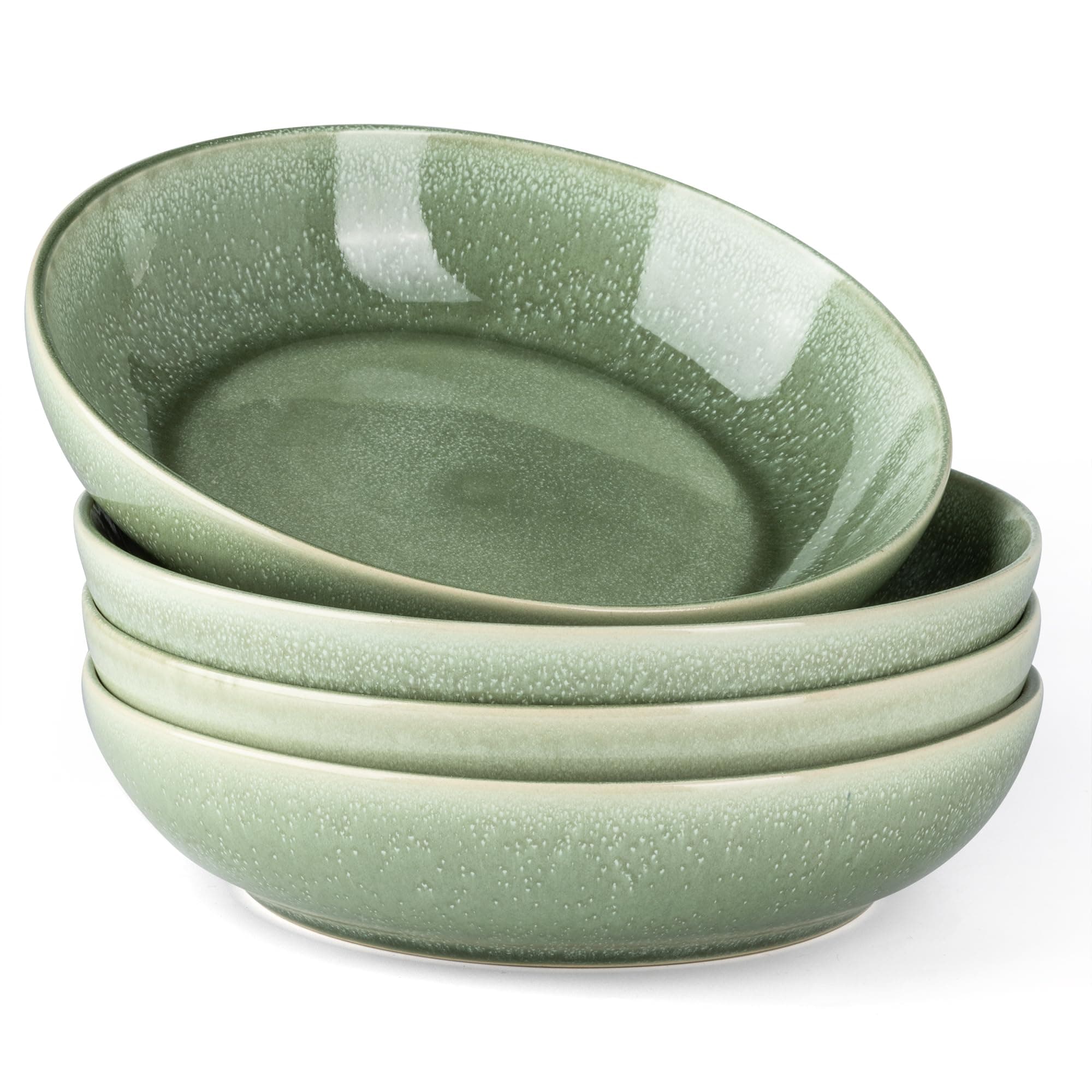 8.5'' Large Ceramic Pasta Bowls Set, 36oz Stoneware Bowls Set of 4 for Kitchen, Reavtive Glaze Bowls-Microwave,Dishwasher Safe for Pasta,Salad,Oatmeal-Olive Green