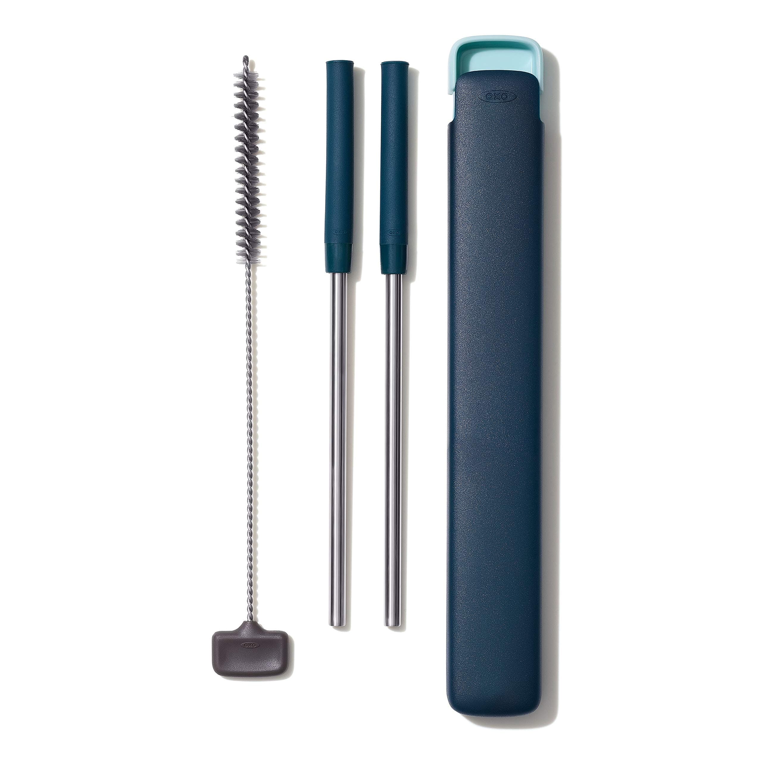 OXO Good Grips 4-Piece Reusable Extendable Straw Set, Blue/Green, 10.5 inches