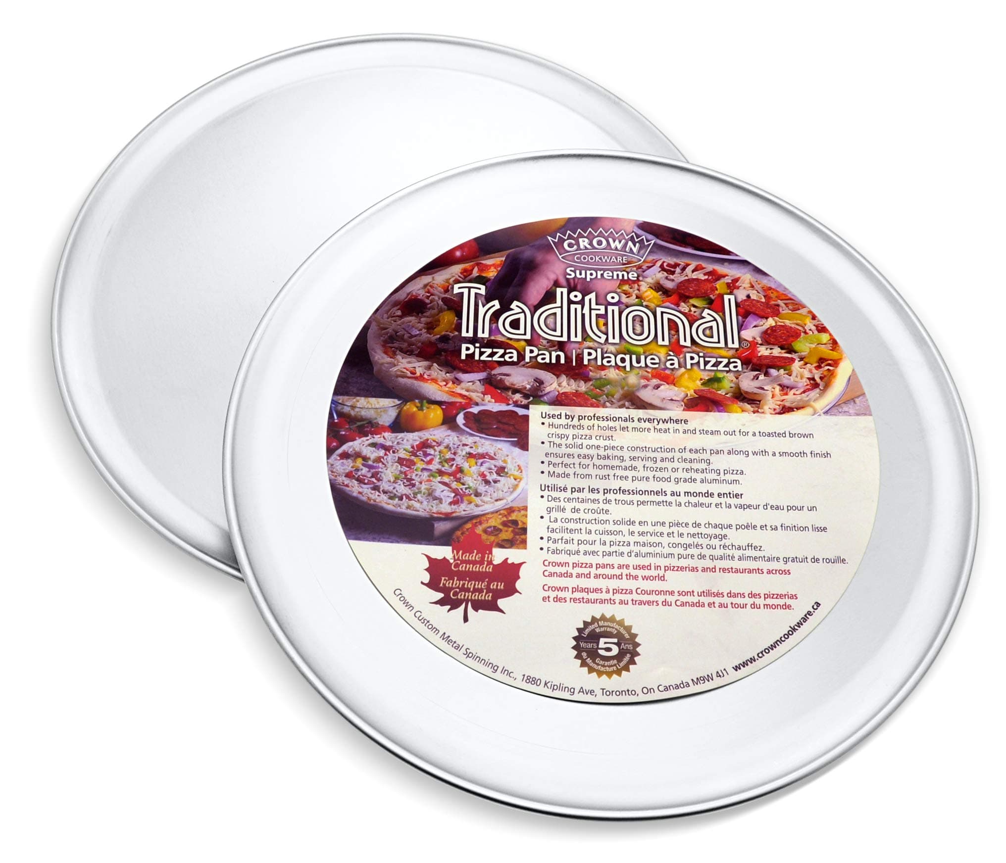 Crown Pizza Pans 16 inch, 2 Pack, Sturdy, Rust Free, Pure Aluminum, Made in Canada, 16 inch Pizza Pan