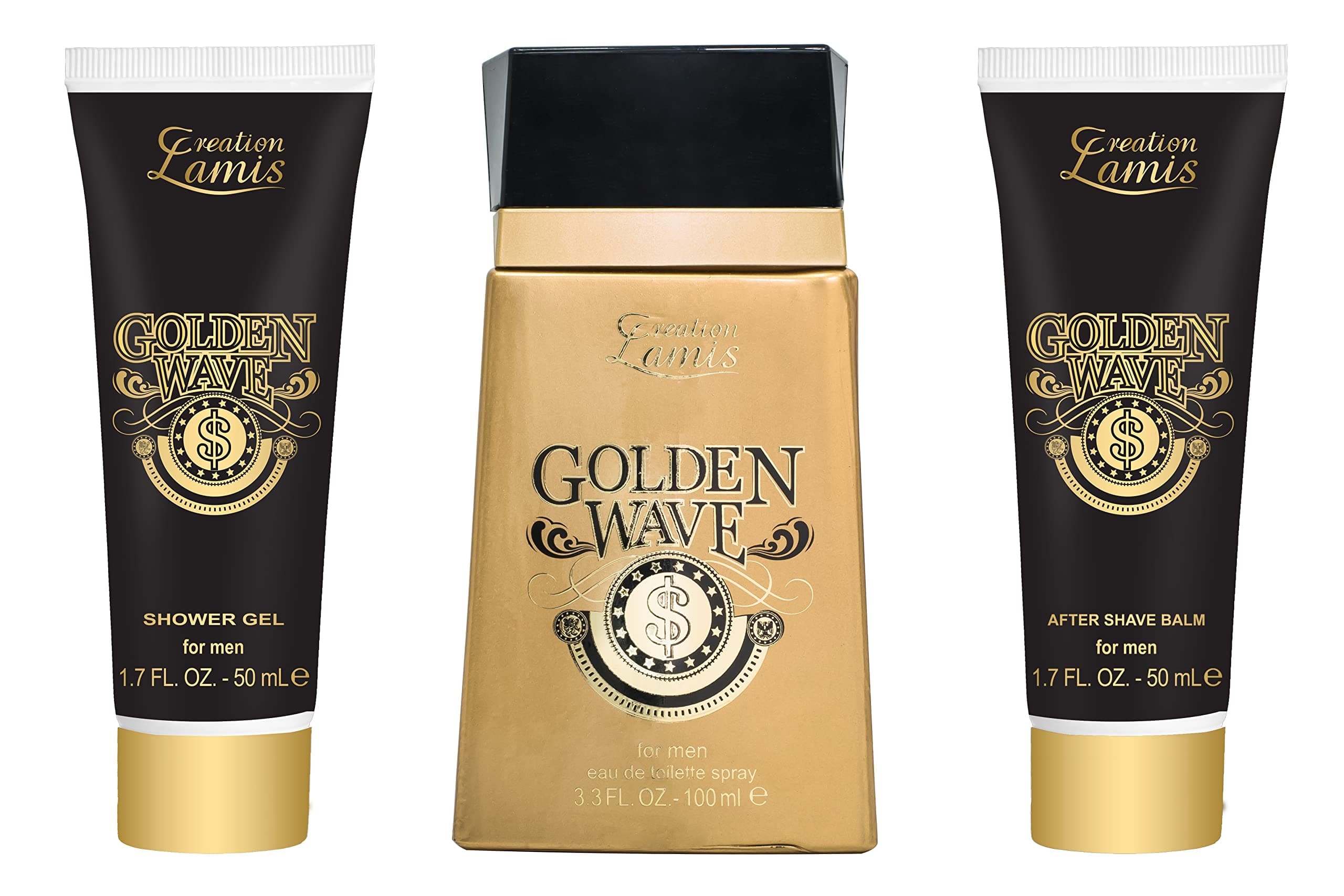 Creation LamisGolden Wave Perfume Gift Set for Men (Eau de Toilette 100ml + Shower Gel 50ml + After Shave 50ml) Long Lasting Perfume Gift for Him
