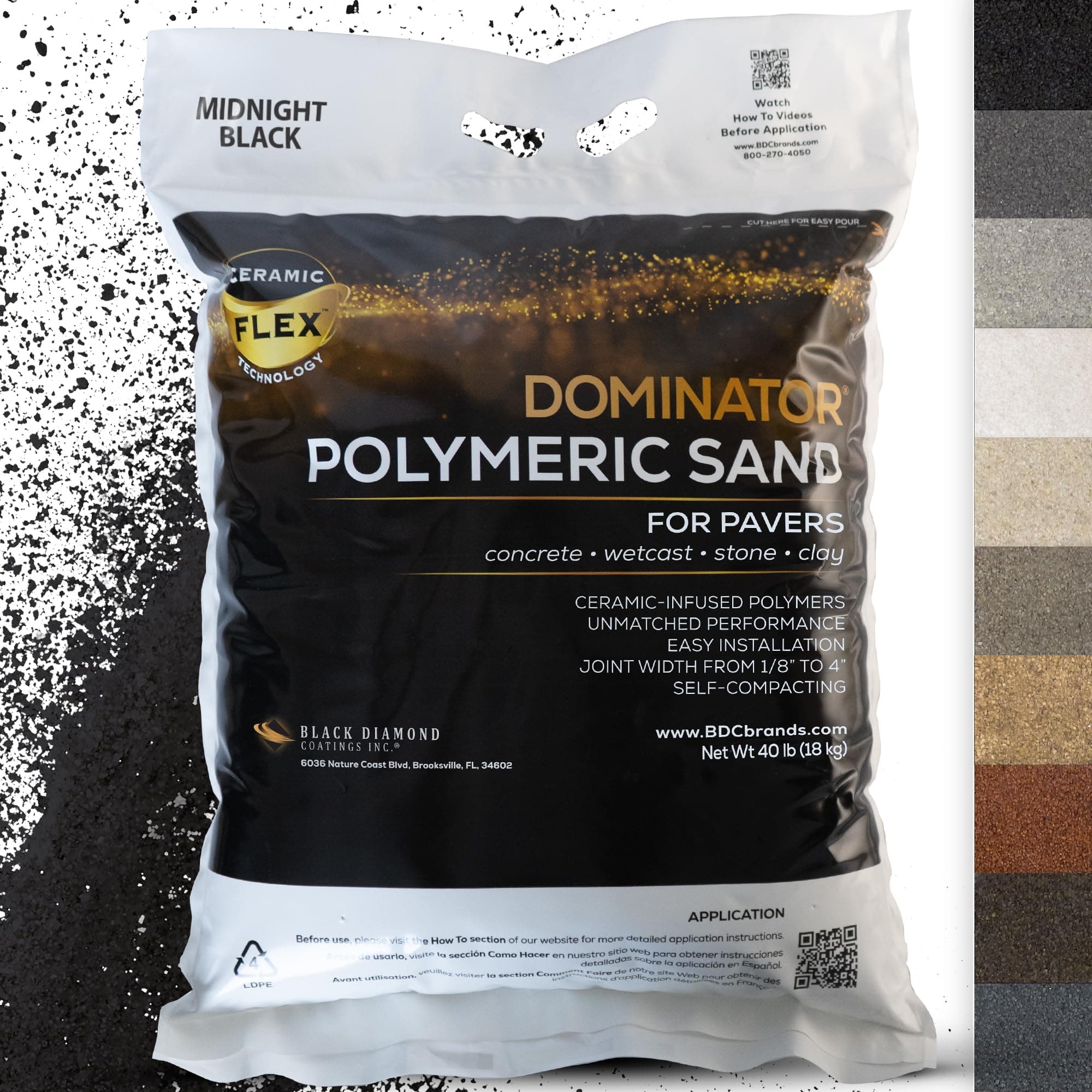 40 Pound Midnight Black DOMINATOR Polymeric Sand with Revolutionary Ceramic Flex Technology for Stabilizing Paver Joints/Gaps, 1/8” up to 4”, Professional Grade Results