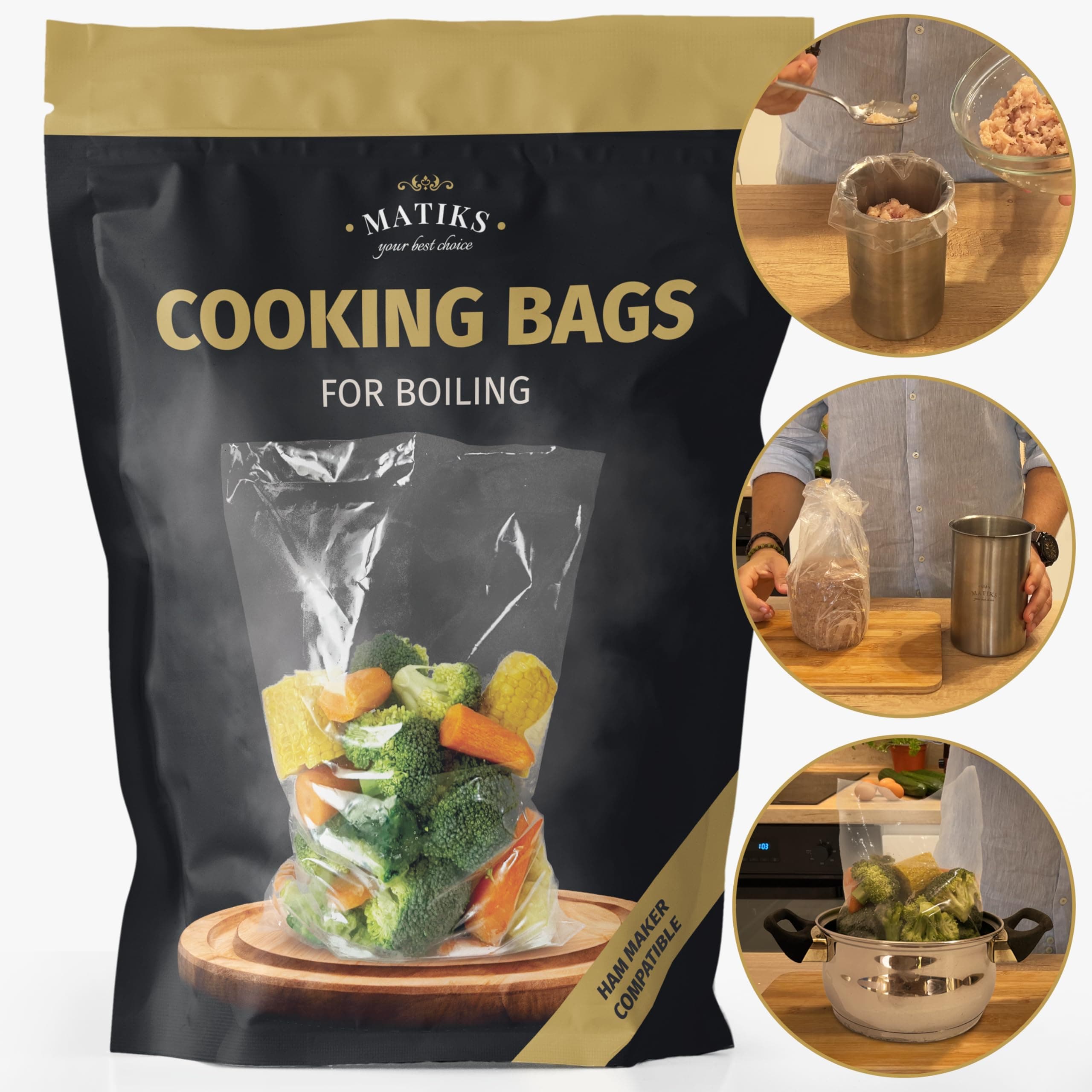 Ham Press Cooking Poly Bags for Boiling compatible with Ham Maker, Healthy Food Boil Bag Perfect for Lunch Deli Meat, Seafood, Vegetables, BPA-Free Plastic Freezer Bag, 8'' x 14'', 40 Bags by Matiks
