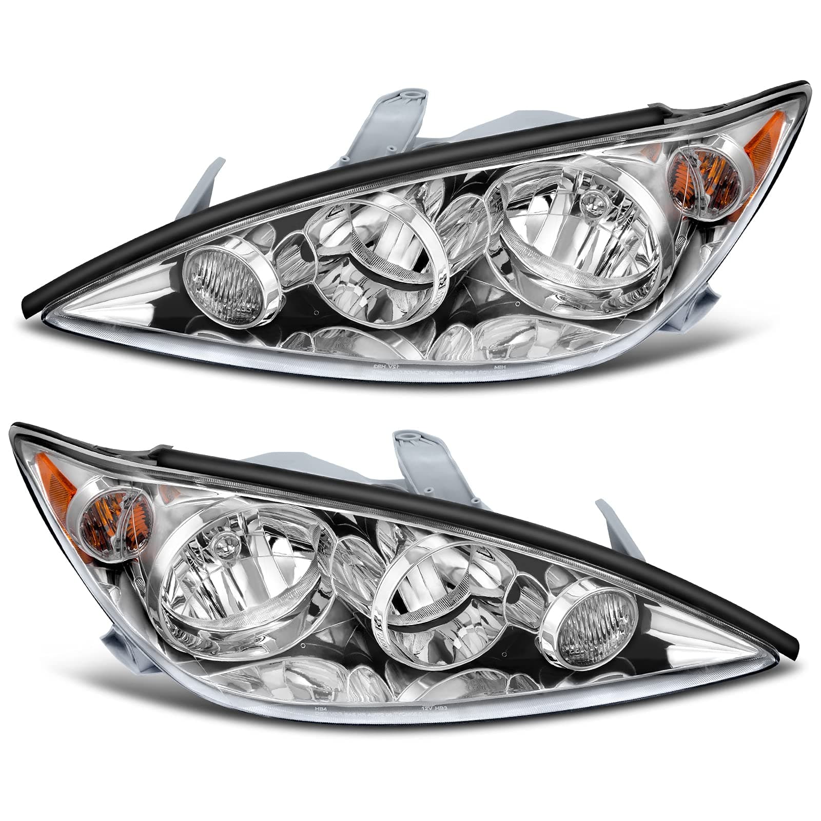 DWVO Headlight Assembly Compatible with 05 06 2005-2006 Camry US Built LE & XLE Headlamps Replacement Chrome Housing Amber Reflector Driver and Passenger Side