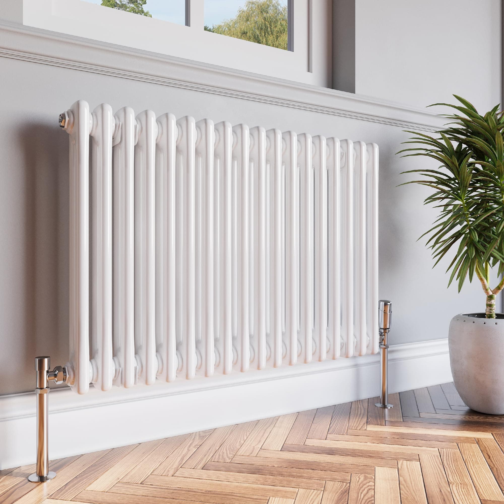 Traditional 2 Column Radiator Cast Iron Style Horizontal White Colour Classic Design (600mm x 830mm 2 Column)