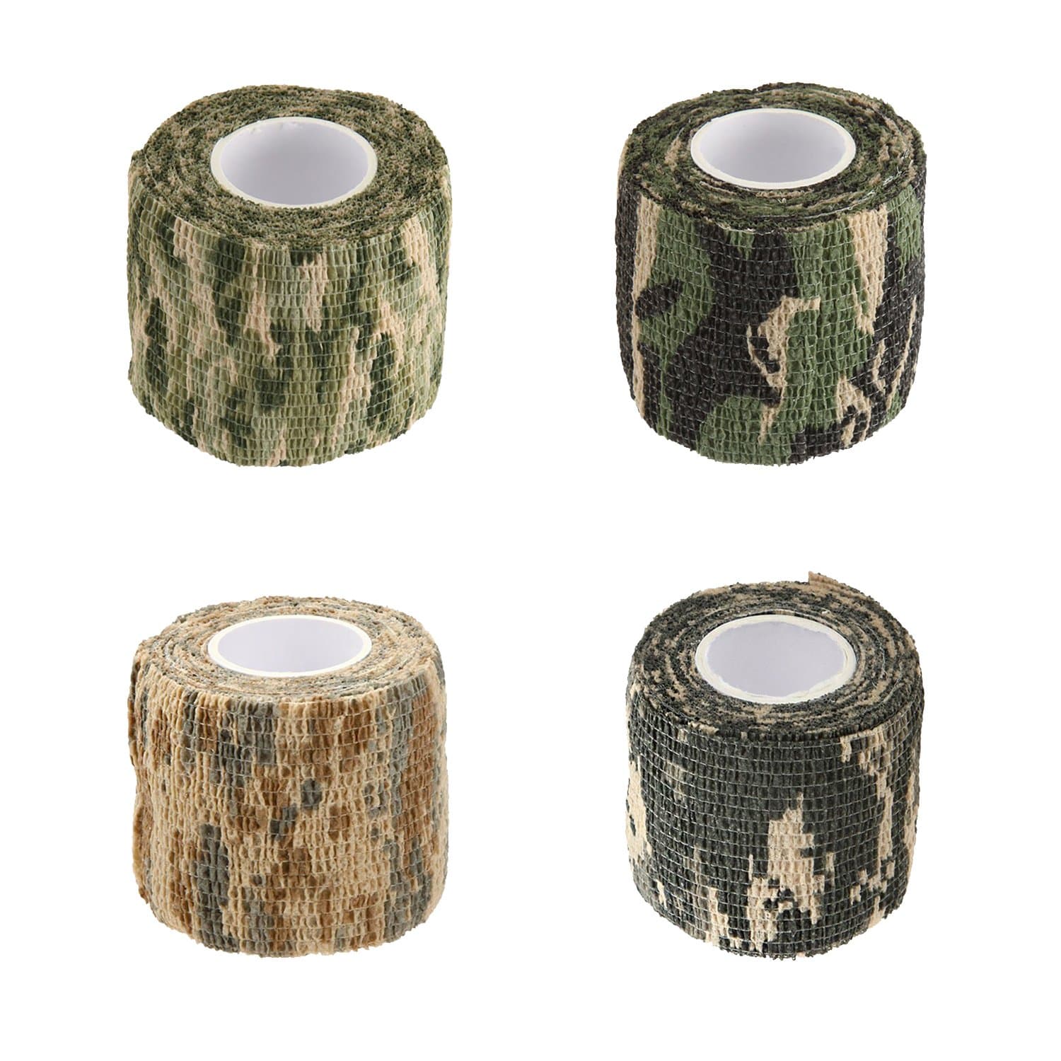 EKIND Multi-functional Self-Adhesive Camouflage Tape Wrap, Waterproof and Non-Slip for Hunting Guns, Knife Handles, Camping Gear and More - 14.7ft Total Length (4 Type Camo, Pack of 4)