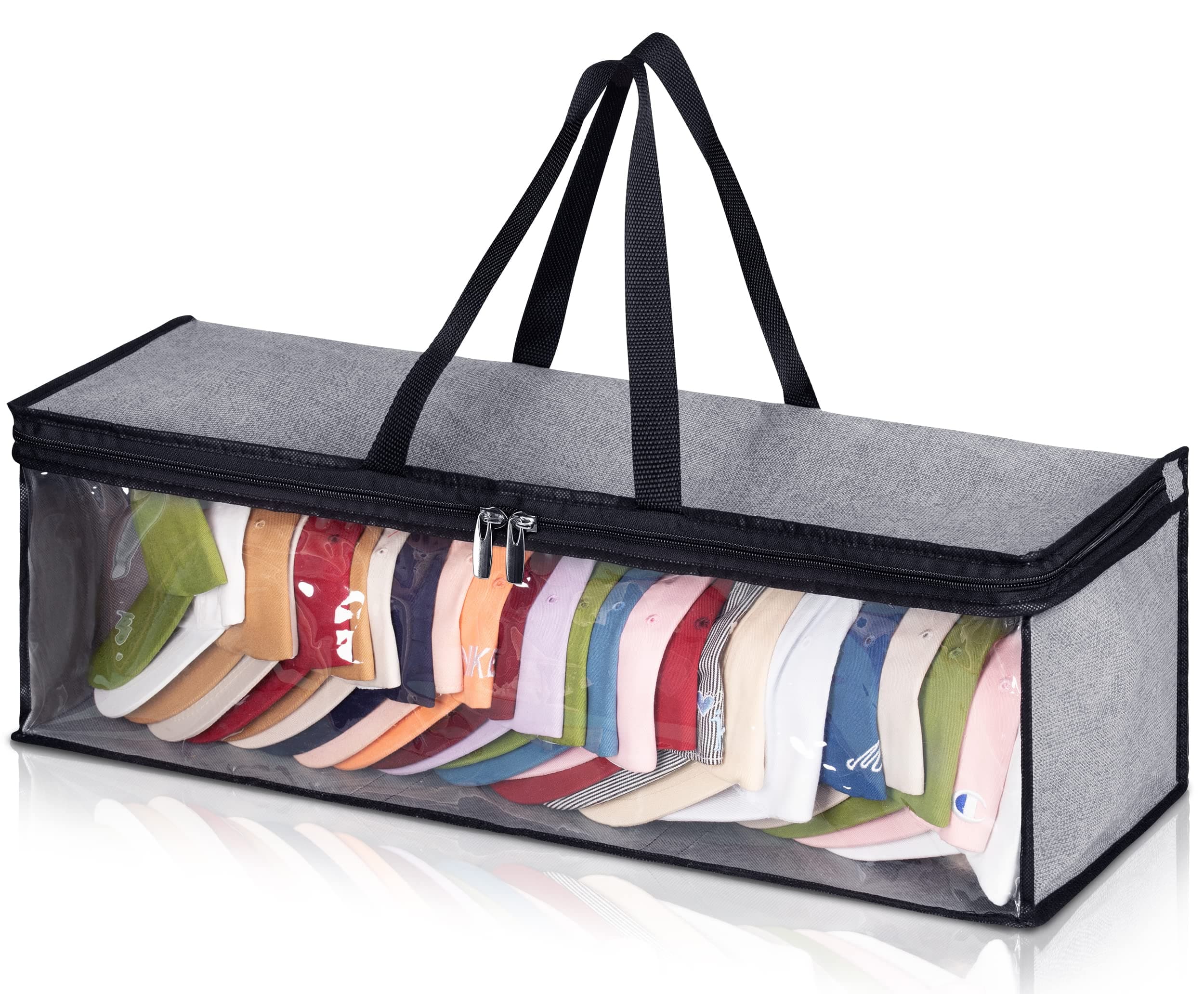 KEETDY Hat Organizer for Baseball Caps Holder Large Hat Storage Bag Rack with Double Carry Handles and Zipper Closure, Grey