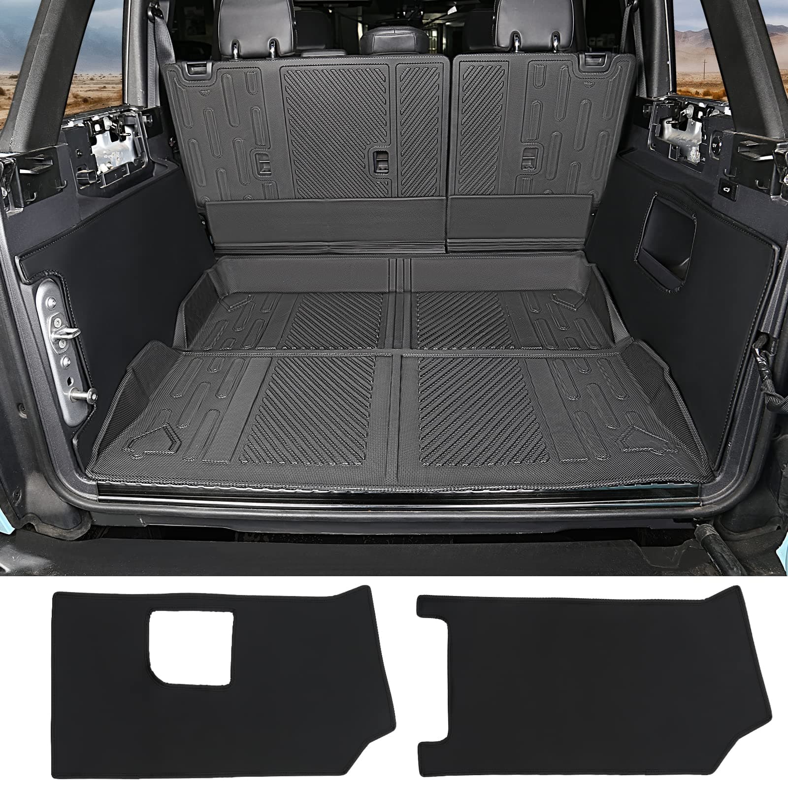 Mabett Cargo Sidewall Protector Compatible with Ford Bronco 2021 2022, Trunk Protector Mats fit Bronco Accessories 4-Door, Black Cover Set PU Leather