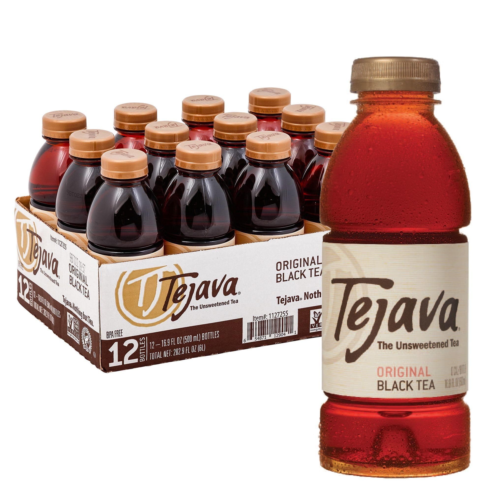 Tejava Original Unsweetened Black Iced Tea, 16.9 Ounce PET Bottles, Award Winning, Non-GMO-Verified, from Rainforest Alliance-Certified farms (12 Pack)