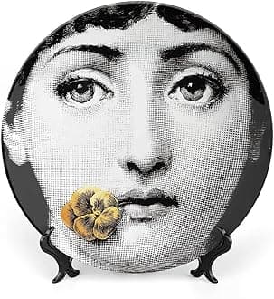 - Lina Cavalieri Plate, Fornase Decorative Plate Face Makeup Plate Wall Hanging Decoration,Including Bracket and Special Spring Hook,style-10,6inch
