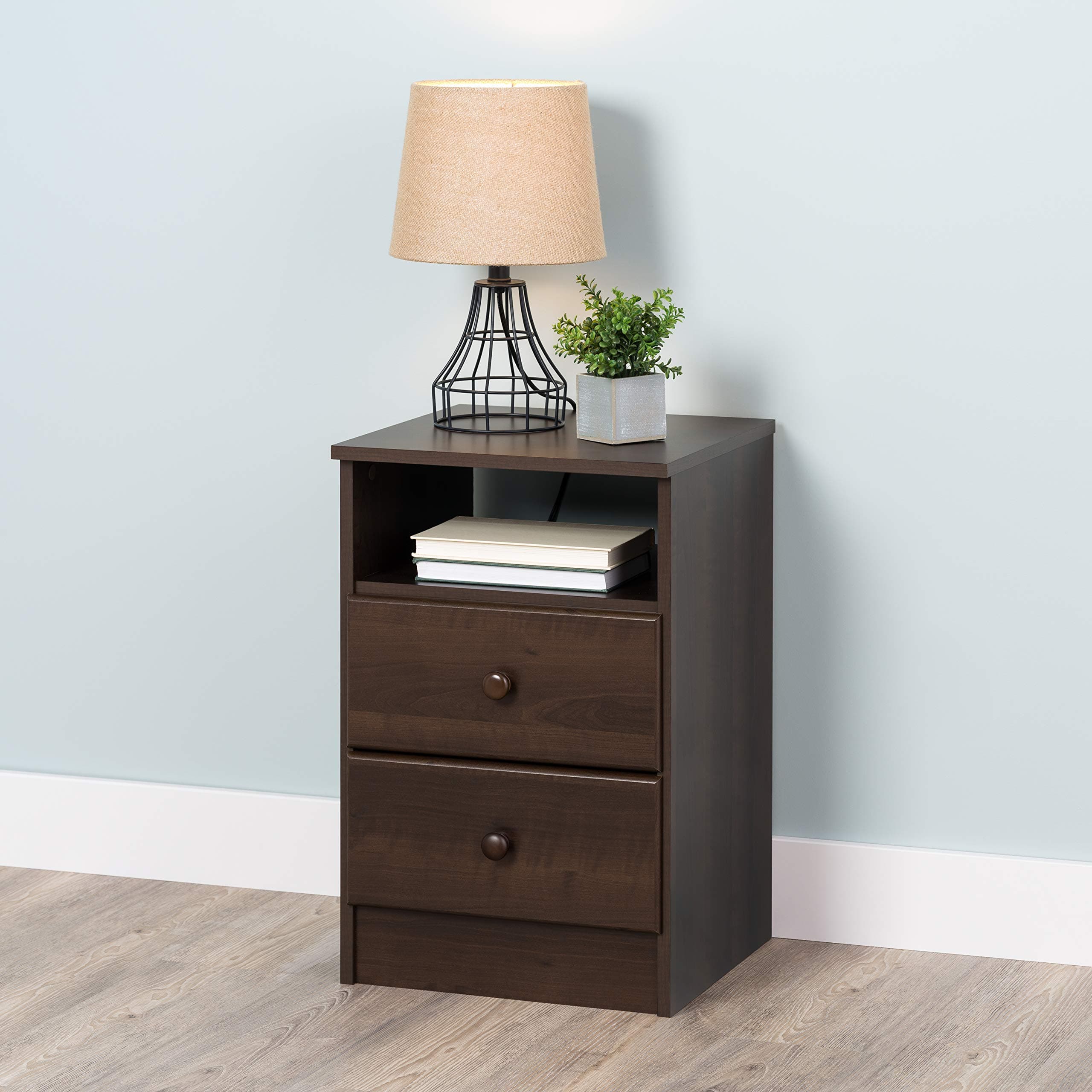 Prepac Astrid Simplistic Nightstand Side Table with 2 Drawers and Open Shelf, Functional Bedside Table 15.5" D x 16" W x 24.5" H, Espresso, EDNH-0402-1