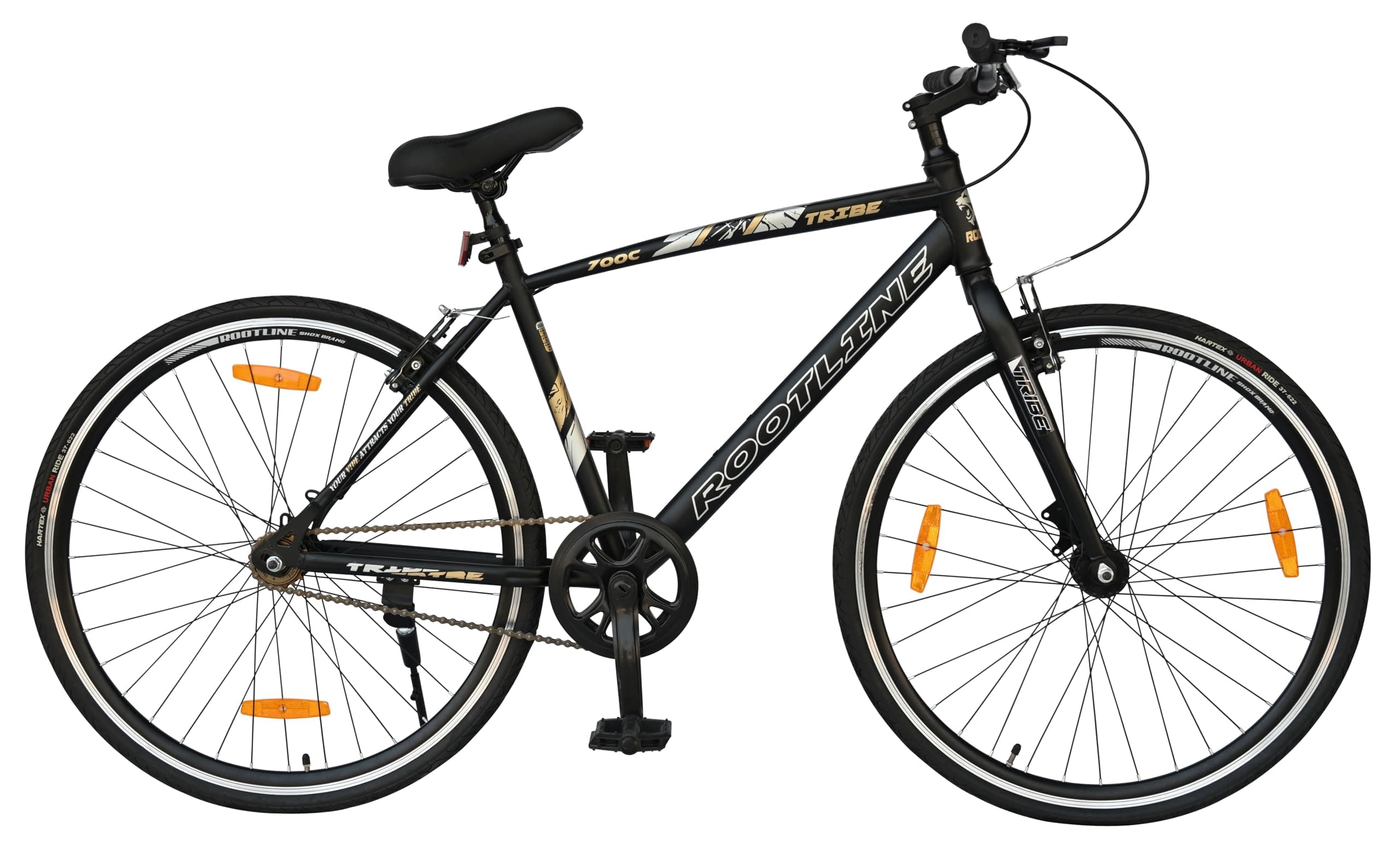 ROOTLINE Tribe 700C (Black) Power Break, Hight Adjustable PU Seat,D/W Alloy Rim,Water Decals Lightweight & Hybried & Reacing Cycle