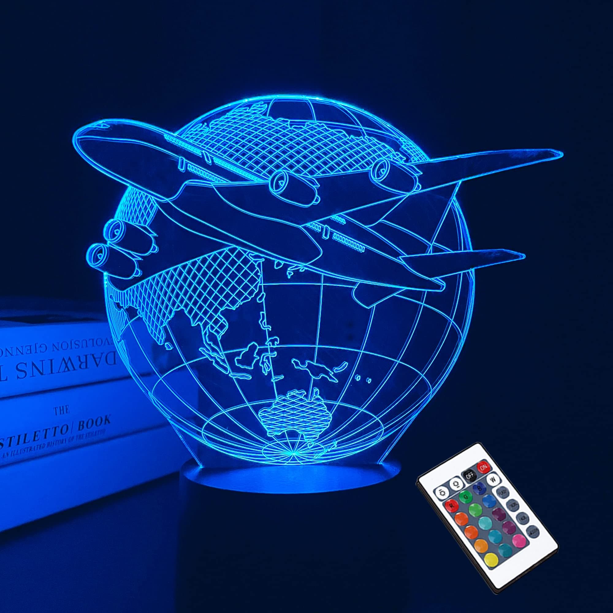 Airplane 3D Illusion Night Light LED Earth Table Lamp 16 Color Birthday Gifts for Boys Men Pilot Office Room Decoration