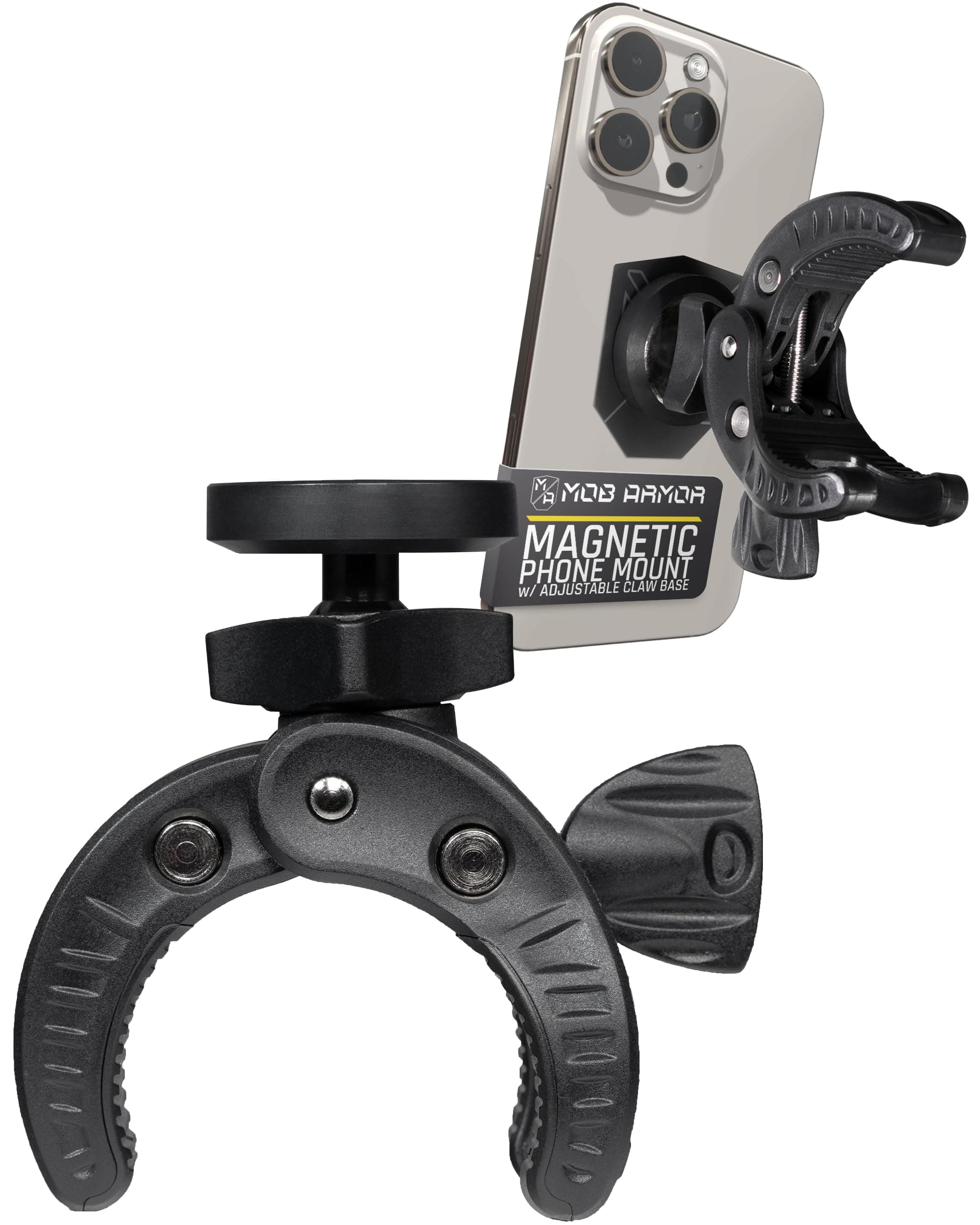 MobNetic Claw with 360° Rotation - Bar Mount for Golf Carts, Strollers, or Any enclsoed cab Vehicle with Round or Square Tubes- Universal Car Magnetic Phone Mount, Assembled in USA - Black