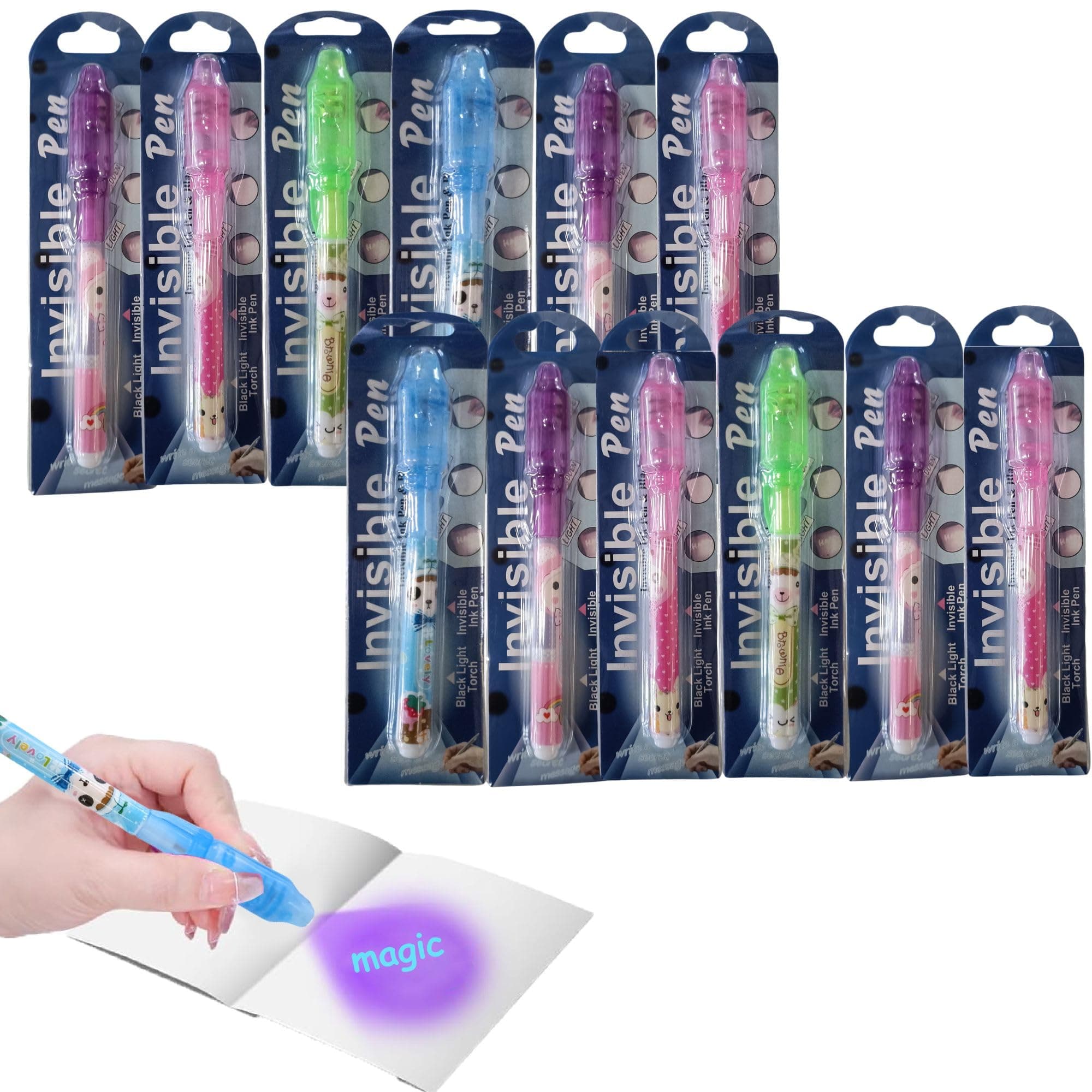 MONKEYTAIL 12 Pcs Invisible Ink Magic Pen as Birthday Return Gifts | UV Light Magic Pens with Clear Ink for All Ages | Bulk Buy Abracadabra Collection