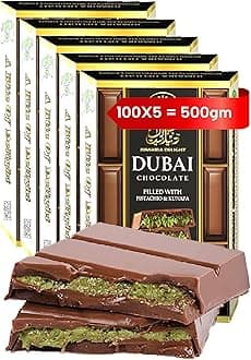 Dubai Chocolate Bar & Cubes – Kunafa & Pistachio Cream Filling – Luxurious Fix Viral Milk Choclate With Kadayif & Kataifi – Perfect for Kids, Family & Friend (Pack of 5 Bar)