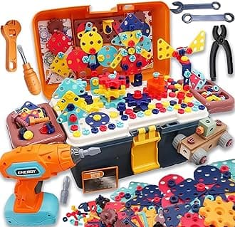 Magic Montessori Play Toolbox, Design and Drill Toy, Kids Tool Set Box Kit for Toddler 3-5 Drill and Screw Toys, Building STEM Educational Kids Real Power Tools Toy for Boy Girl