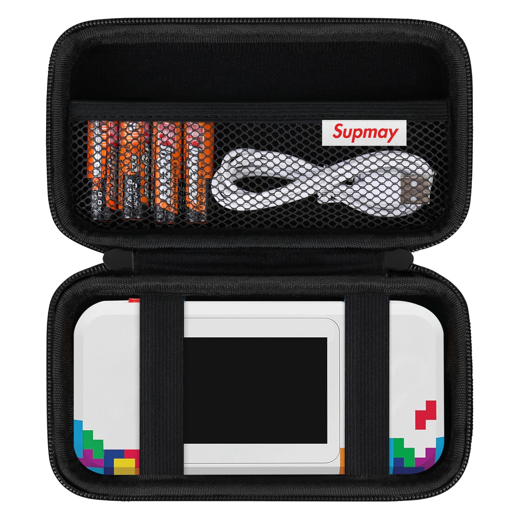 Hard Travel Case for My Arcade Atari Pocket Player Pro, Portable Video Game System Handheld Game Protection Case with Mesh Pocket for Batteries and USB-C Cable, Black