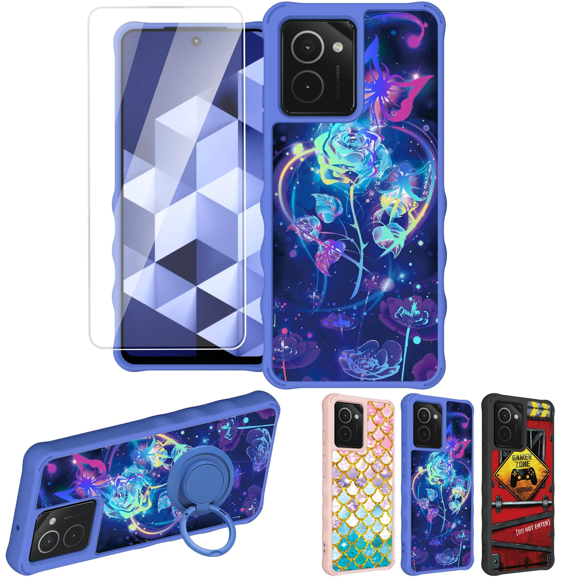 HMD VIBE Case [With Tempered Glass Screen Protector] [Gold Glitter + Luminous] Nokia HMD VIBE N159V TA-1590 Phone Case Cover IMDL-LMG