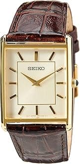 Seiko SWR064P1 Men's Quartz Watch Stainless Steel with Leather Strap, Gold, Strap.