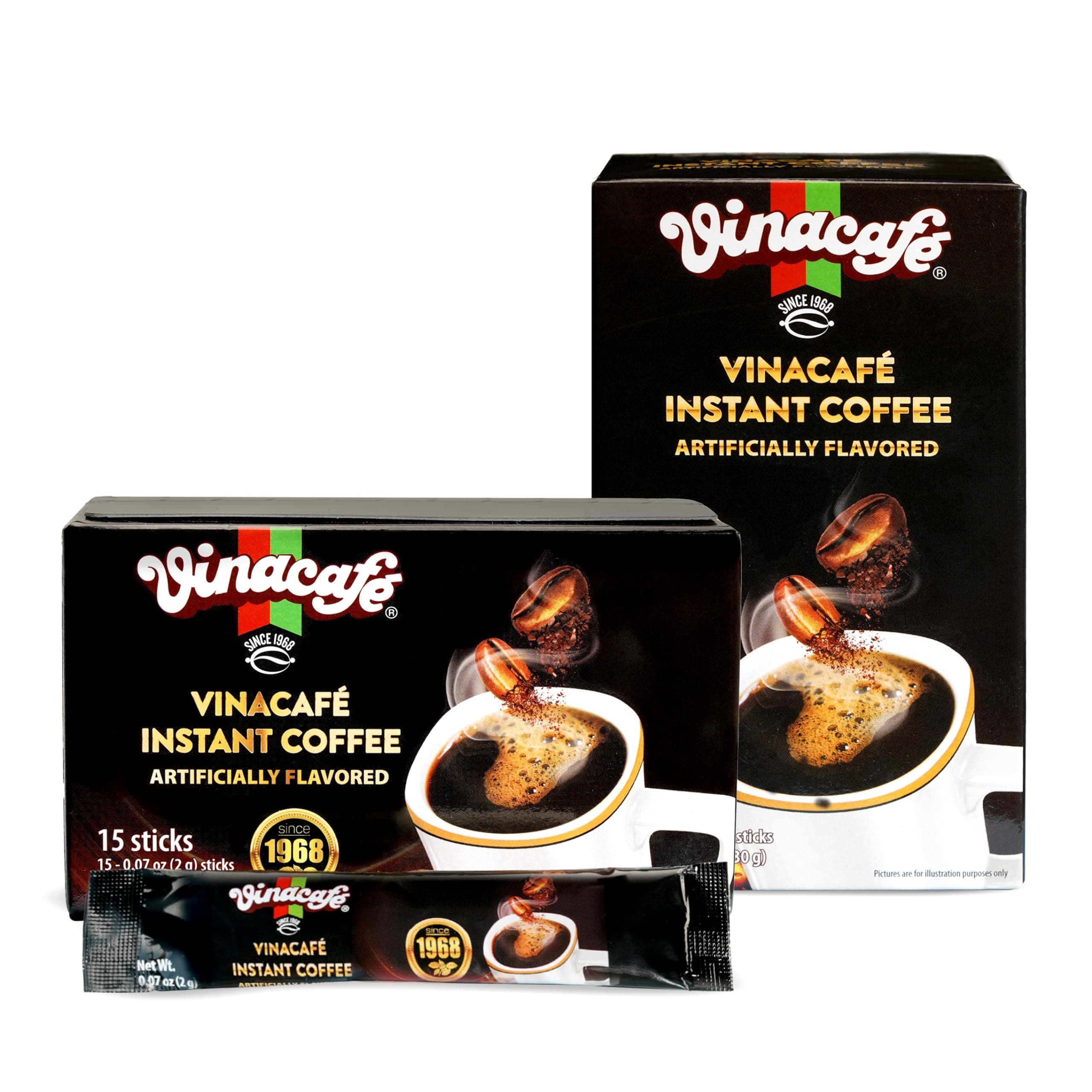 Vinacafe 15 Sticks Black Instant Coffee (0.07 oz. Per stick) Vietnamese Instant Coffee Mix, Iced Black Coffee, Cafe Den Da, Single Serve Coffee Packets