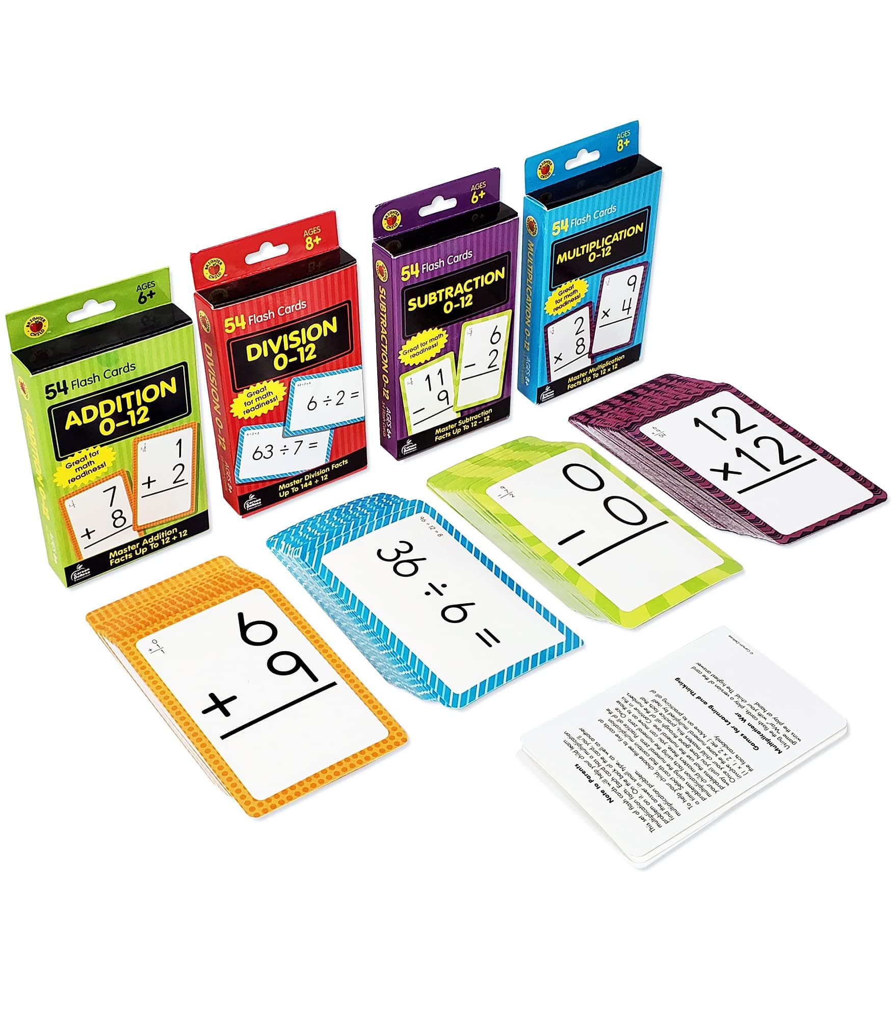 Carson Dellosa Addition, Subtraction, Division, and Multiplication Flash Cards, 4 Sets of Flashcards, Math Games for Kids 8-12, 3rd Grade Mathematics and Up