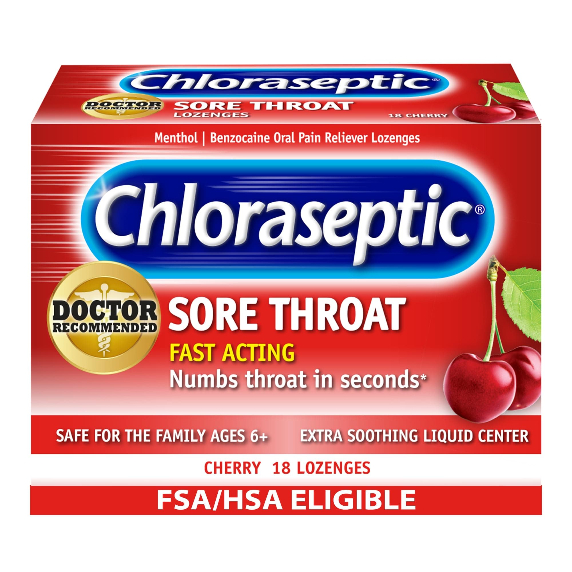 Sore Throat Lozenges, Cherry, 18 Count, 1 Pack