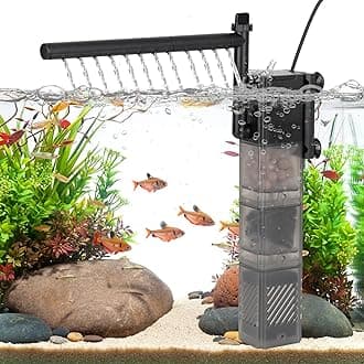Aquarium Filter DC 5V Multiple Function Power Quiet Fish Tank Filter with Rainfall Aeration 3-Stages Filtration Adjustable Submersible Internal Fish Filter for 13-35 Gallon