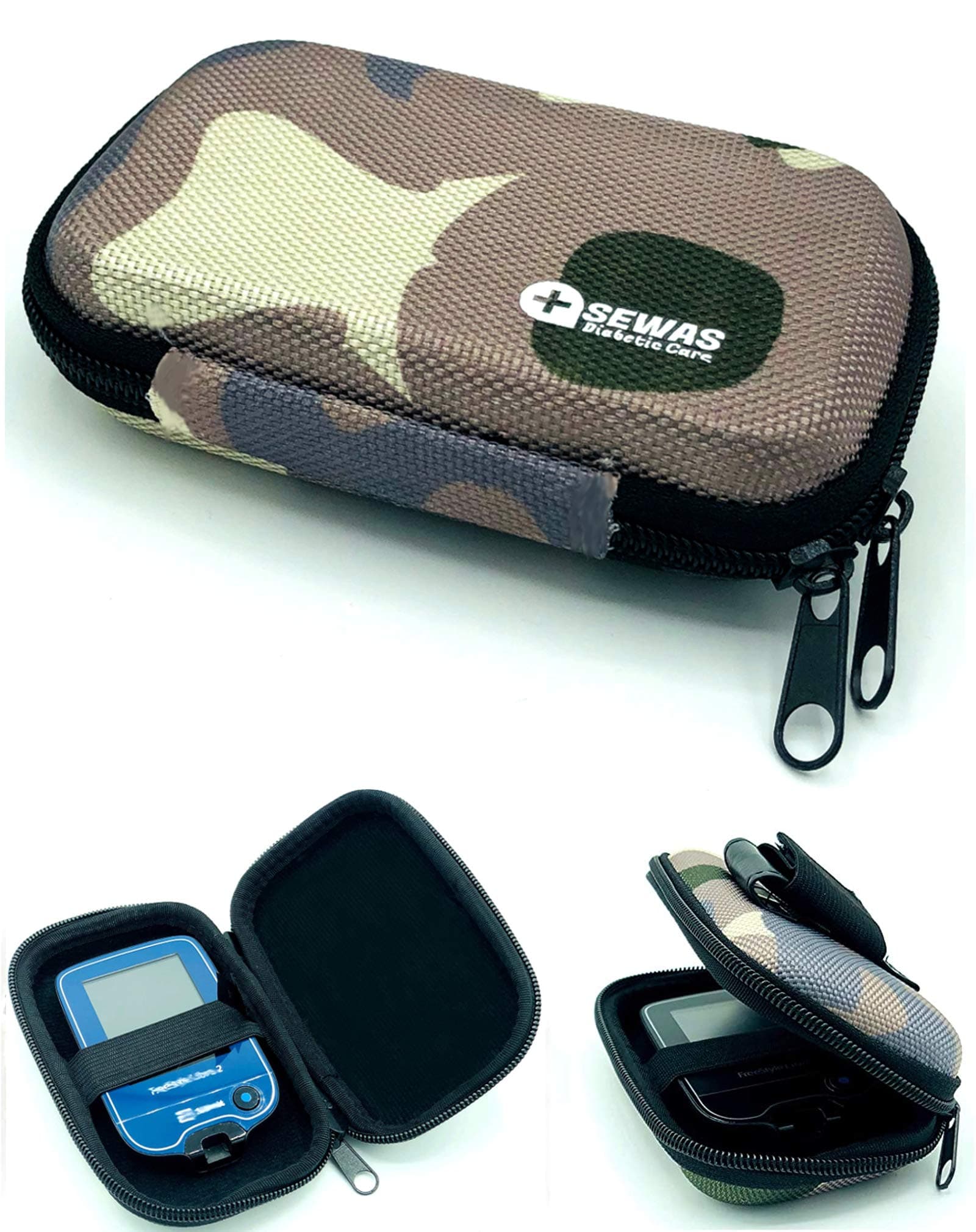 Hard Case for Freestyle Libre Meter 1 & 2, Belt Bag Blood Glucose Monitor Diabetic Bag Camouflage