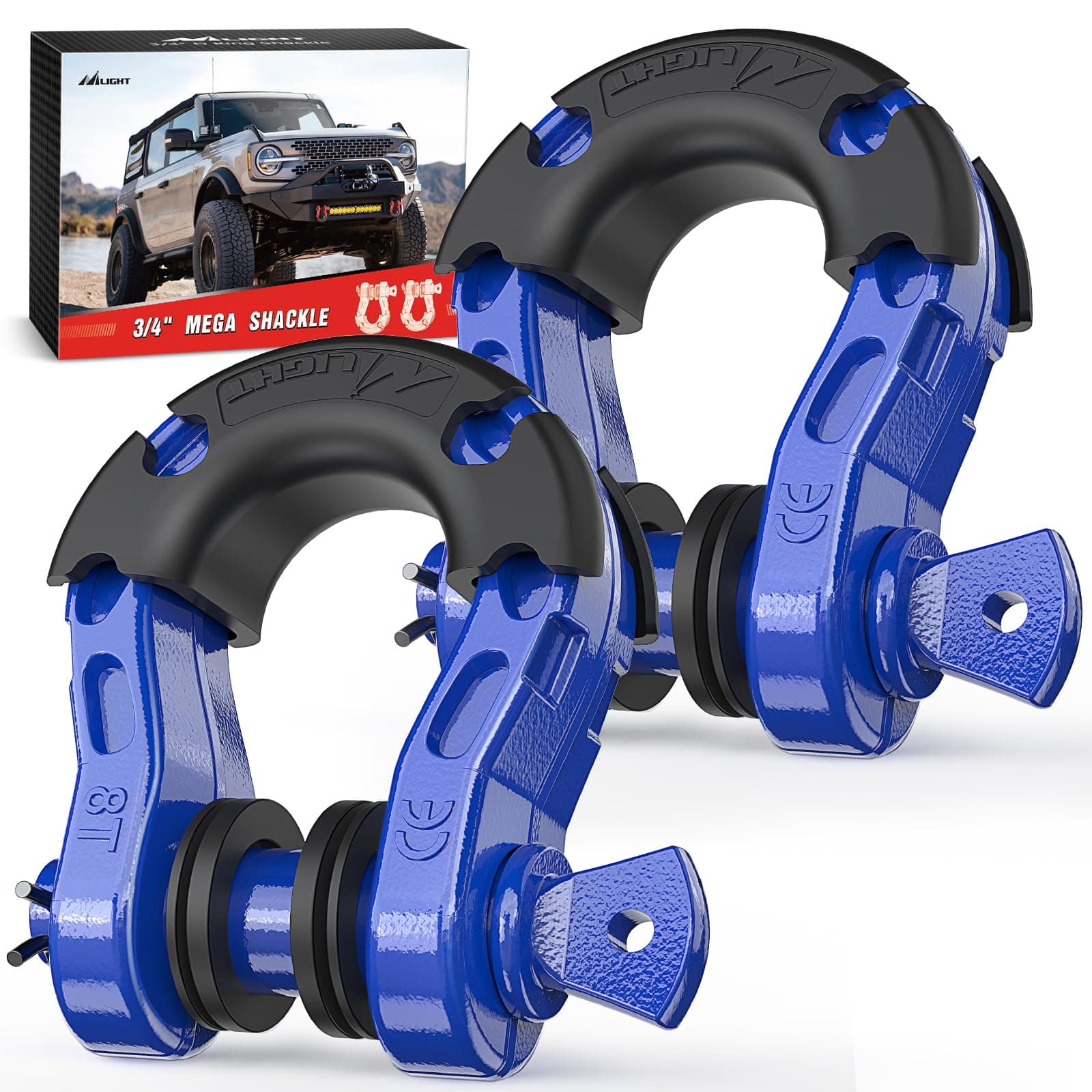 Nilight 2 Pack 3/4" Mega D-Ring Shackle with 7/8" Screw Pin 68,000LBS Break Strength, Heavy Duty Off Road Recovery Shackle for Use with Tow Strap, Winch, Off-Road Jeep Truck Vehicle, 2 Years Warranty