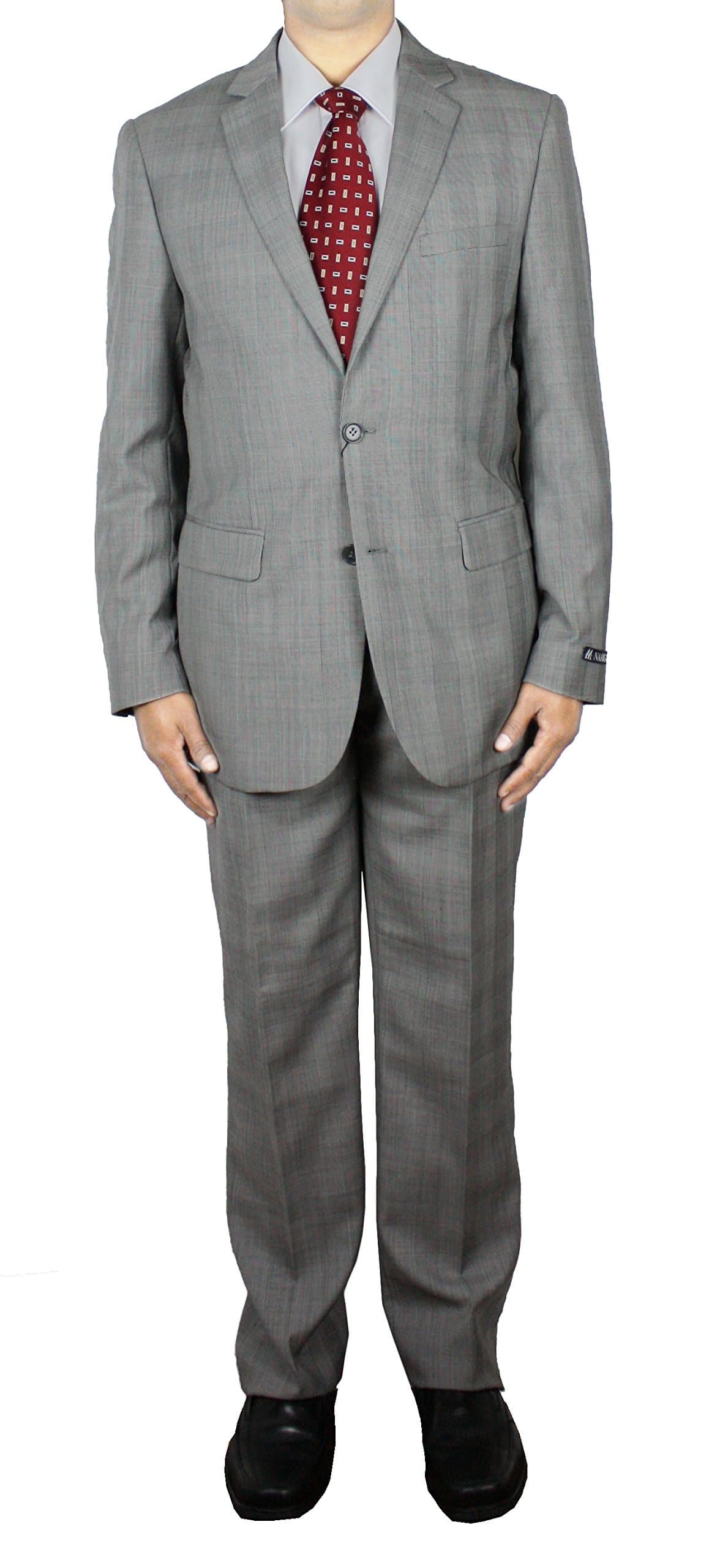 NAAMS Men's Wool 2 Button 2 Vent Slim FIT Suit Jacket Flat Front Pant Plaid Grey