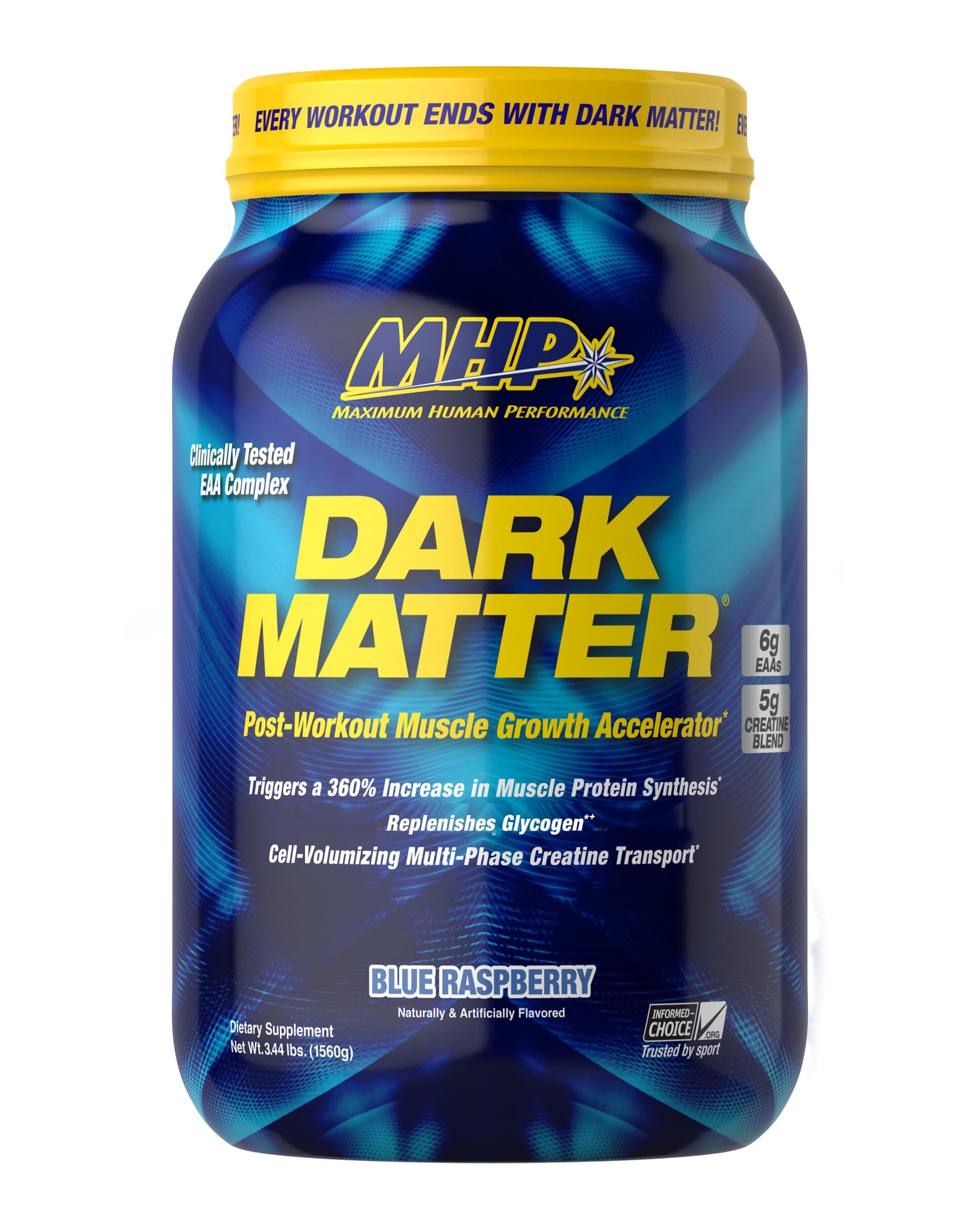 MHP Dark Matter Post Workout, Recovery Accelerator, w/Multi Phase Creatine, Waxy Maize Carbohydrate, 6g EAAs, Blue Raspberry, 20 Servings