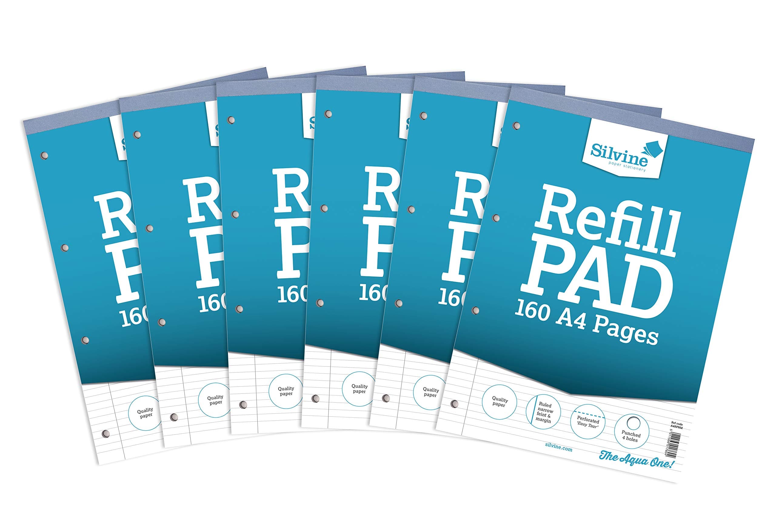 160 Page A4 Refill Pad, Head Bound and Punched 4 Holes. Ruled Narrow Feint with Margin. Ref A4RPNM [Pack of 6]