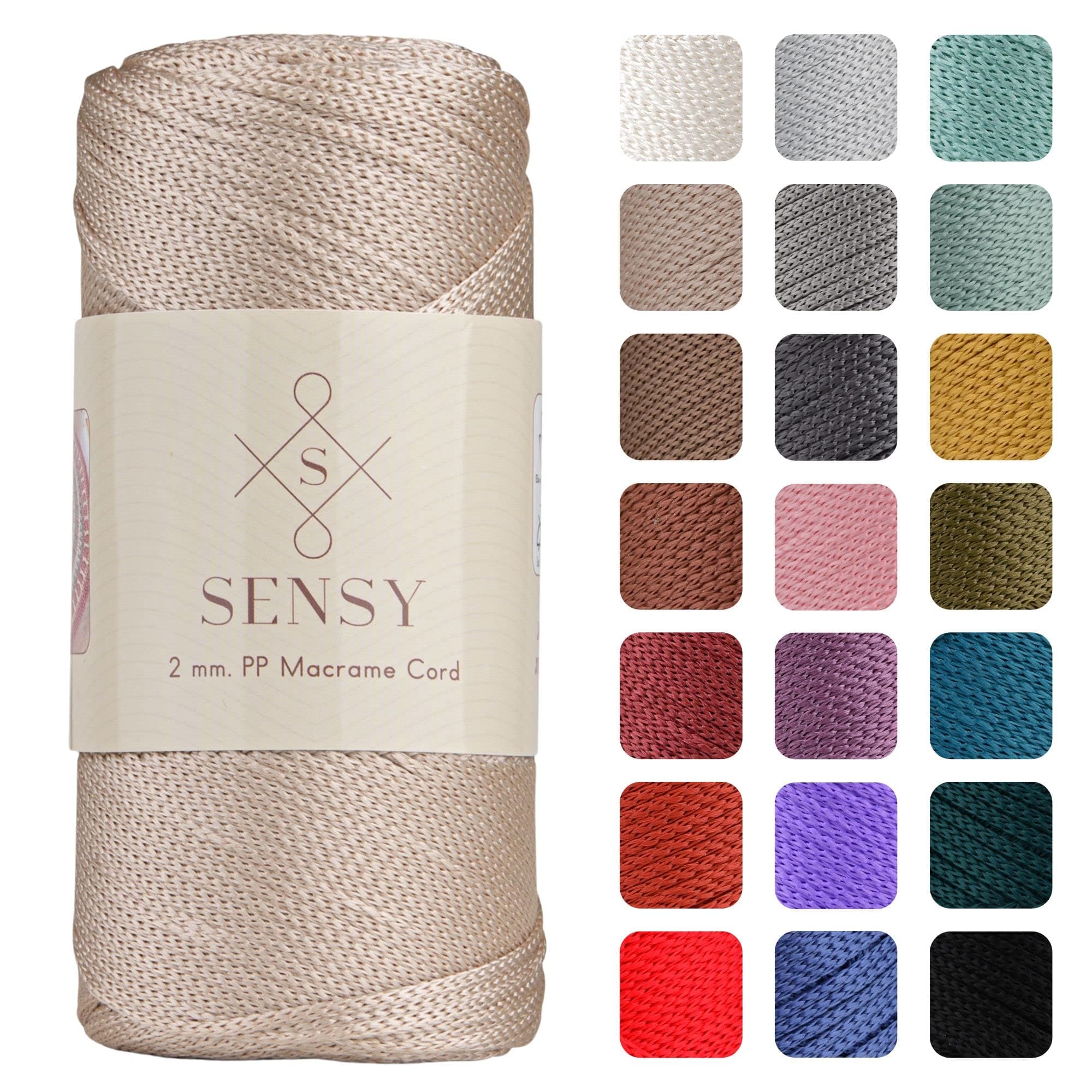 Sensy Premium 2mm 251 Yards Polyester Rope 100% Polypropylene Cord Macrame Cord 2mm Crochet Bag Cord Macrame Rope Crochet Knitting Gift (Latte)
